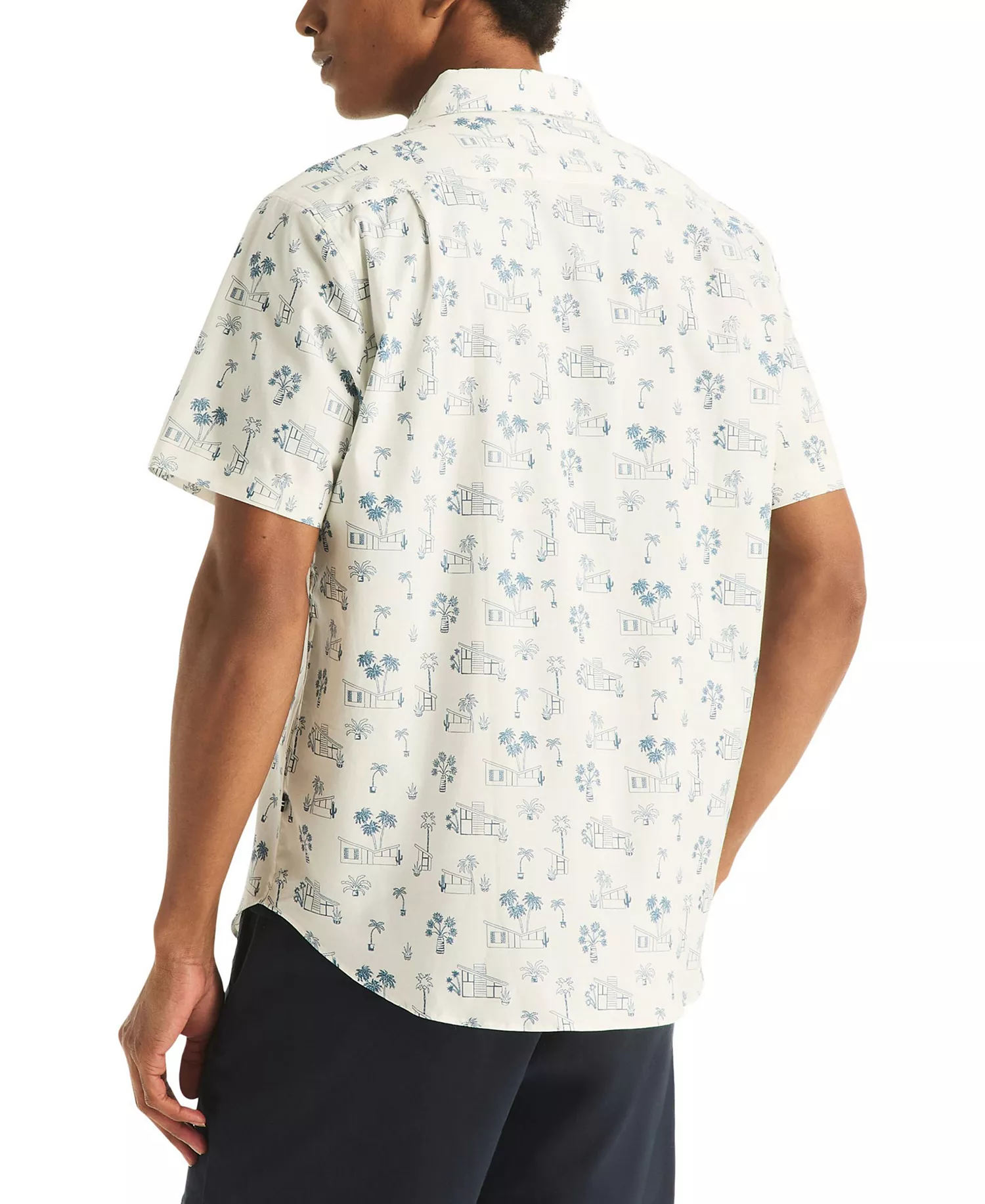 Men's Printed Straight Collar Short-Sleeve Shirt - Sail White - L