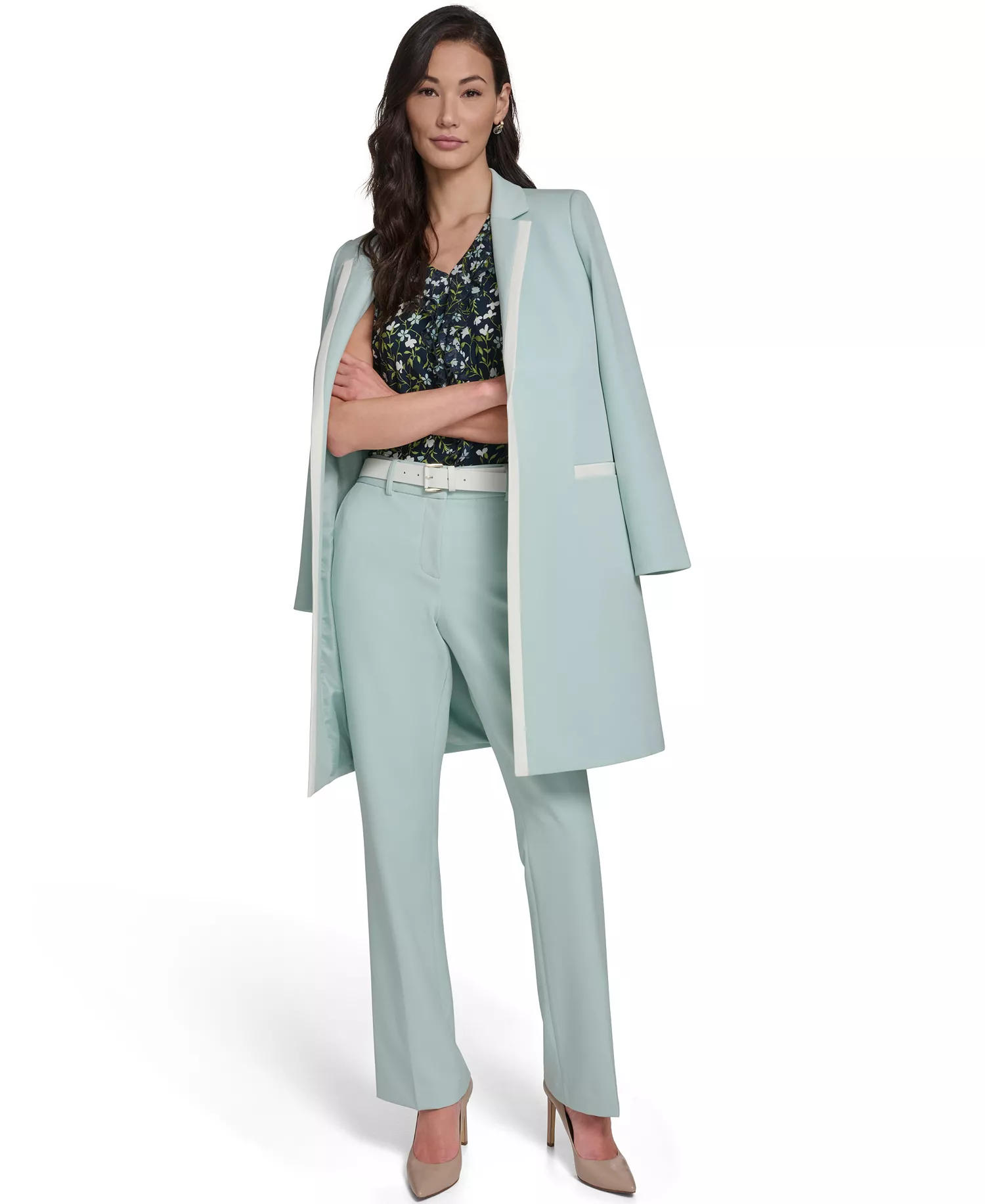 Women's Solid Belted Bootcut Trousers - Harbor Gray - 0