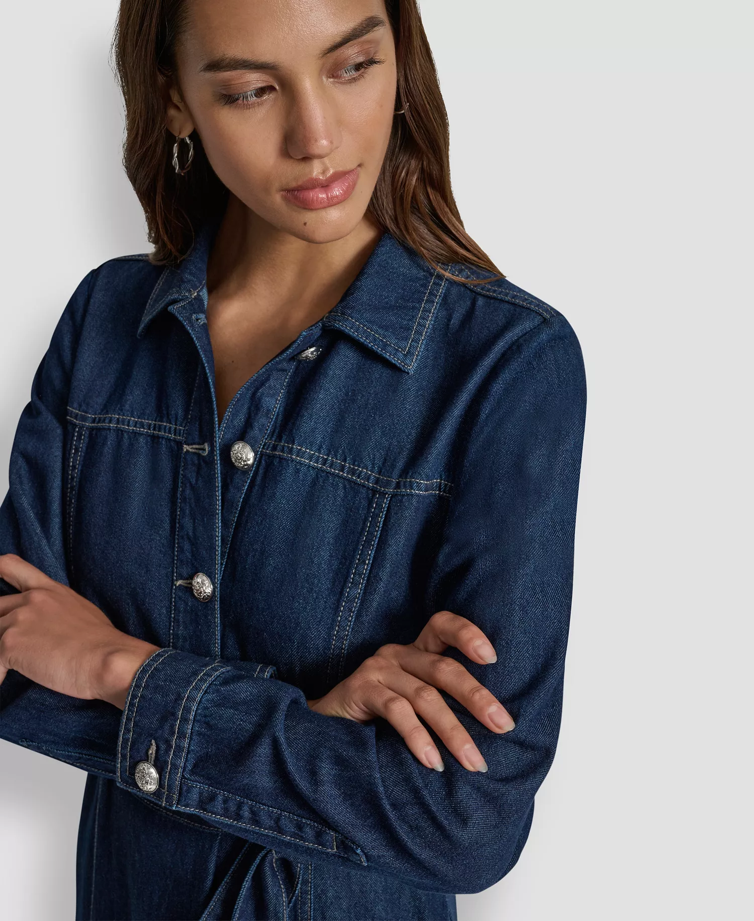 Women's Self-Belted A-Line Shirt Dress - Carmine Wash - L