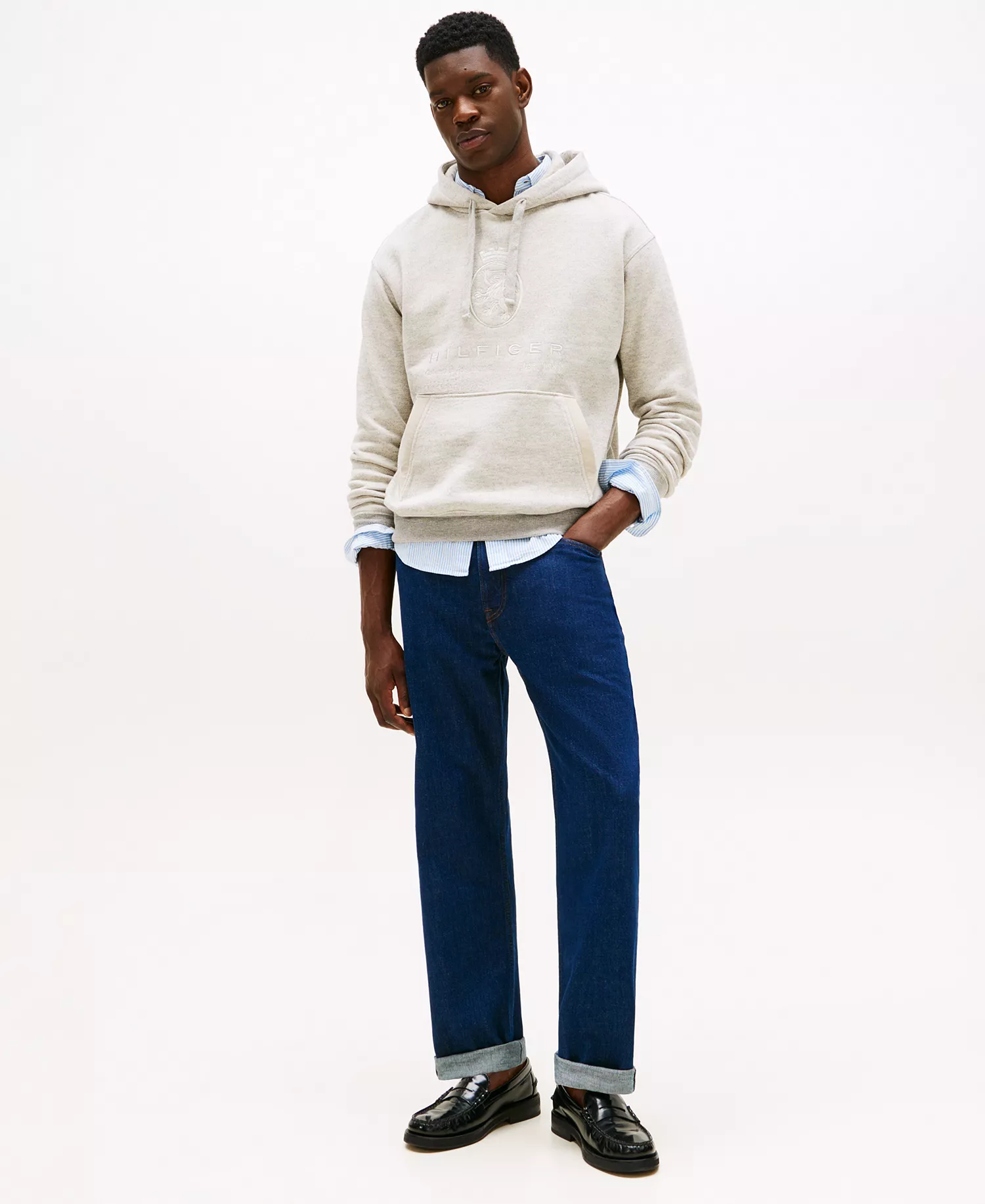 Men's Tonal Logo Crest Embroidery Hoodie - Light Grey Marbled Heather - S