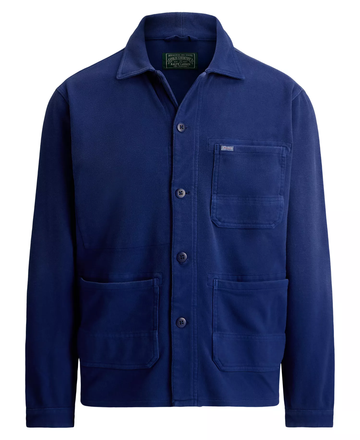 Men's Straight Collar Long-Sleeve Overshirt - Dark Navy - 2XL