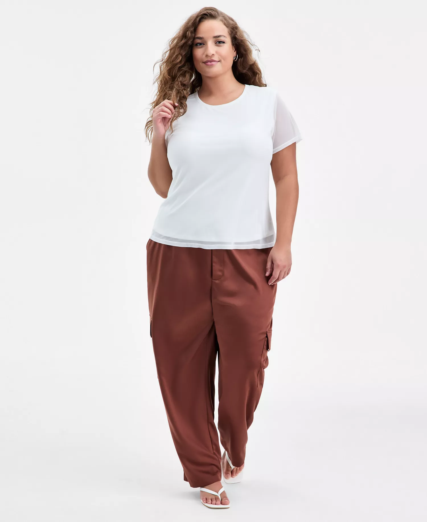 Trendy Plus Size Trendy Plus Size Mesh Short-Sleeve Top, Macy's Exclusive - Ivory - 1X