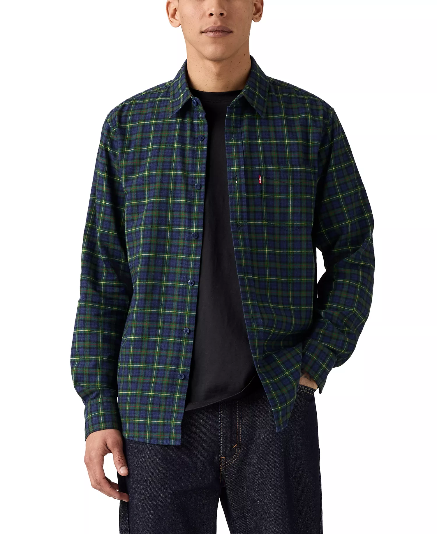 Men's Classic Pocket Regular-Fit Long-Sleeve Shirt - Blue Depths Flannel - 2XL