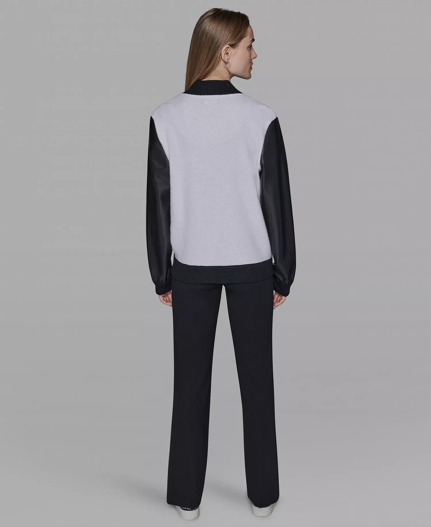 Women's Choupette Knit Bomber Crew Neck Jacket - Soft White/Black - XS