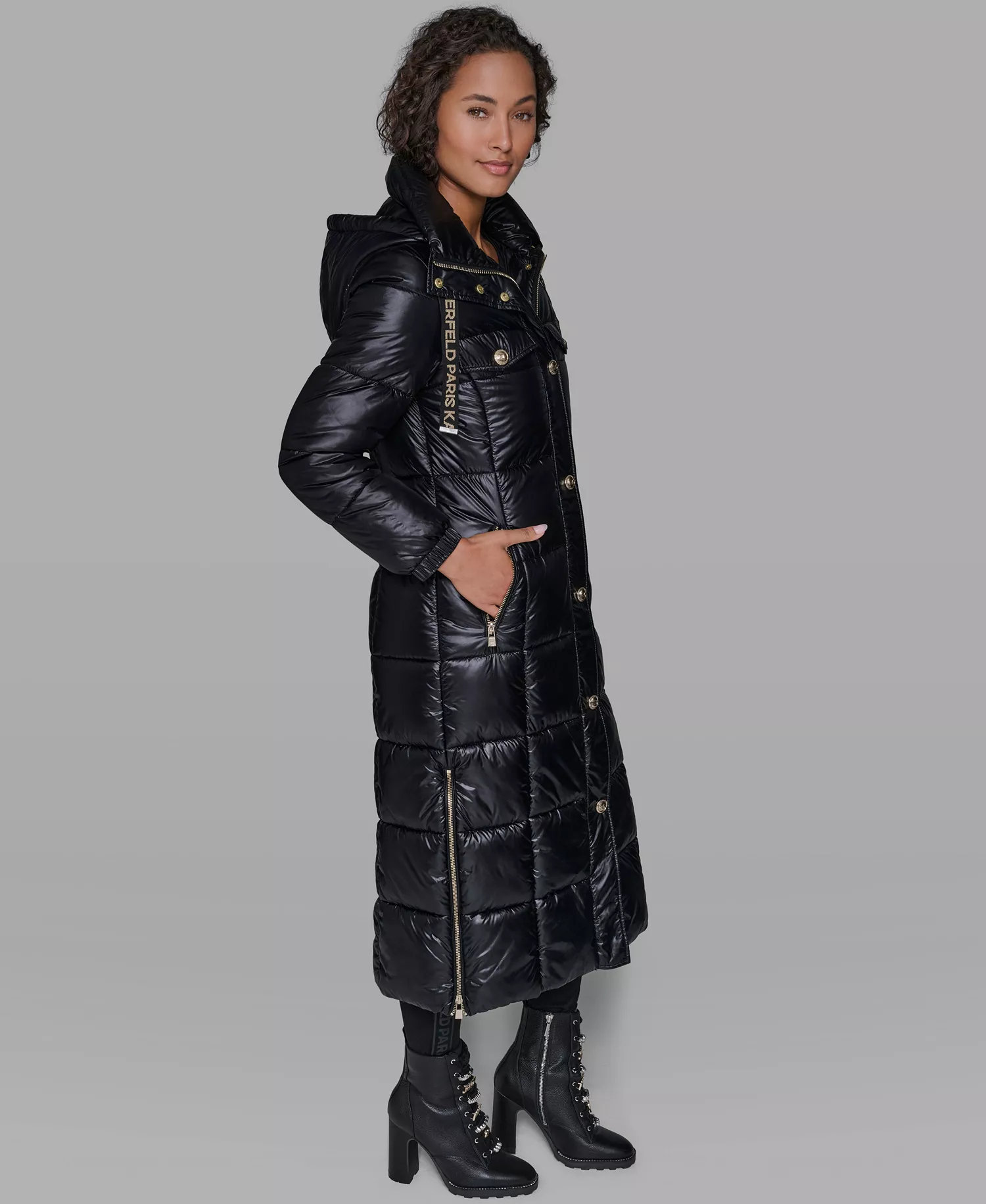 Women's Hooded Snap-Front Puffer Coat - Black - M