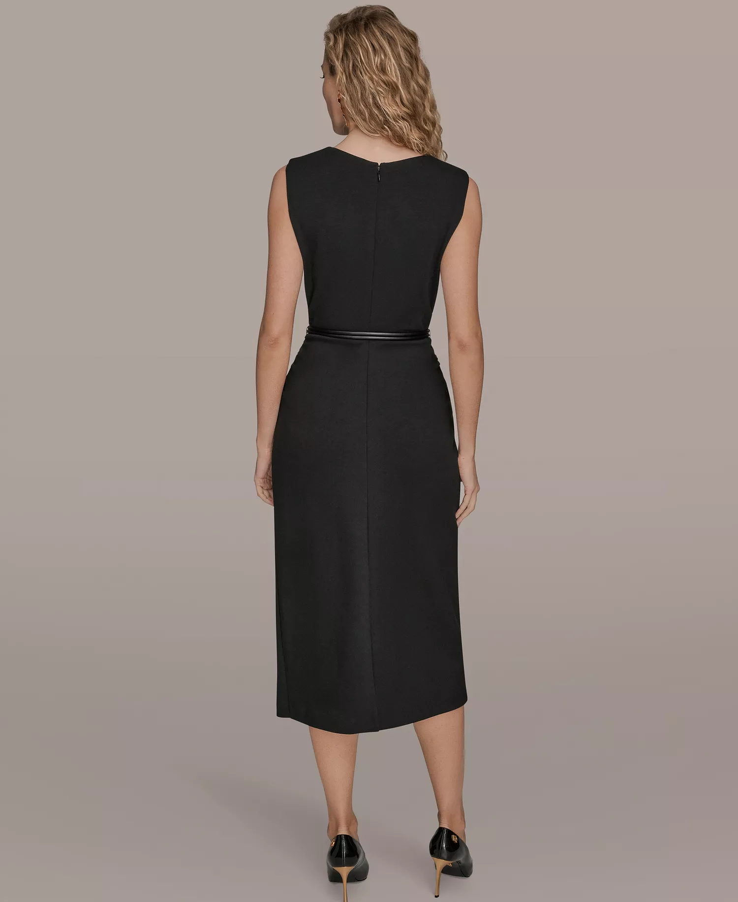 Women's Jewel-Neck Faux-Wrap Dress - Black - 10