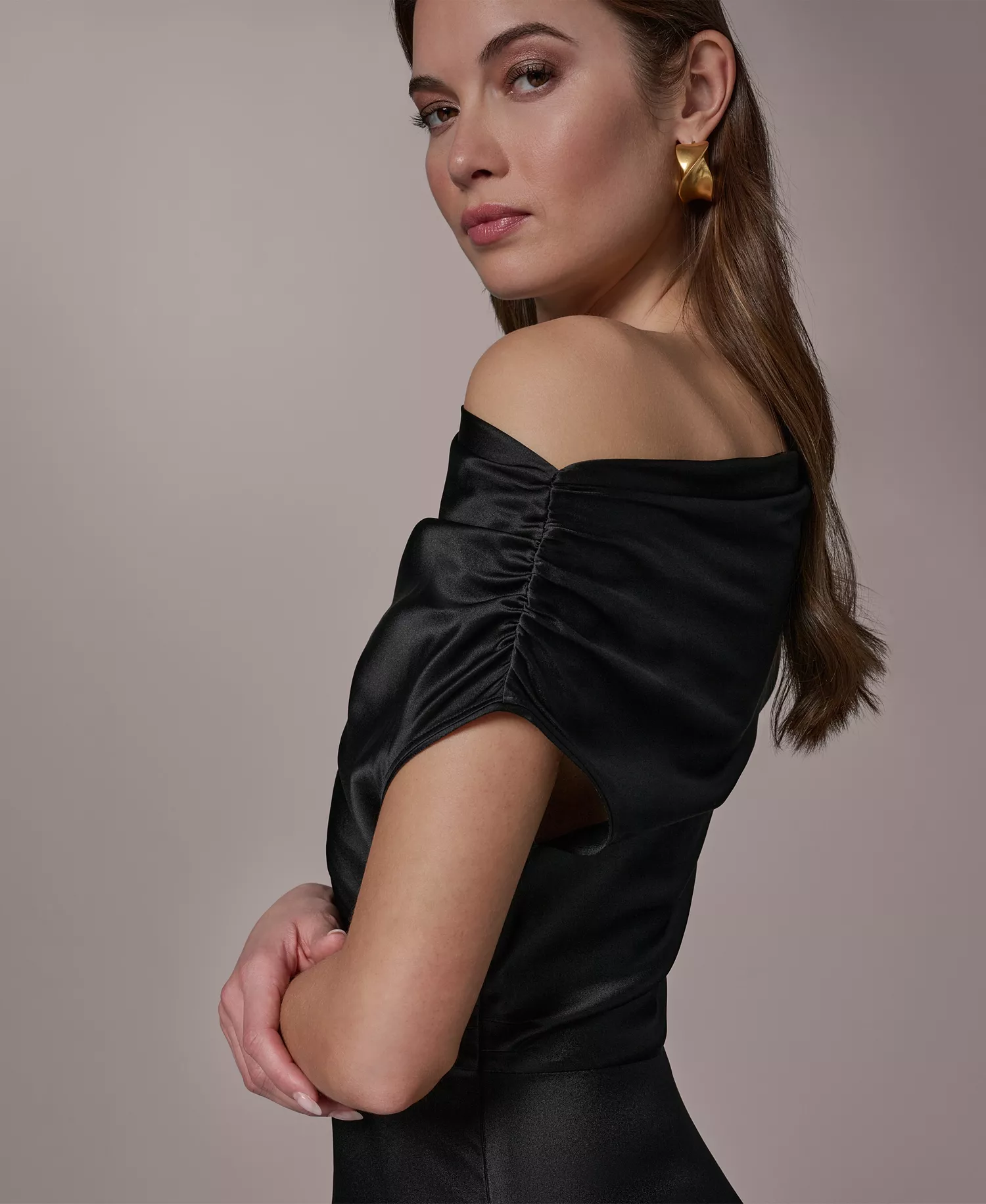 Women's Silk A-Line One-Shoulder Dress - Black - 10