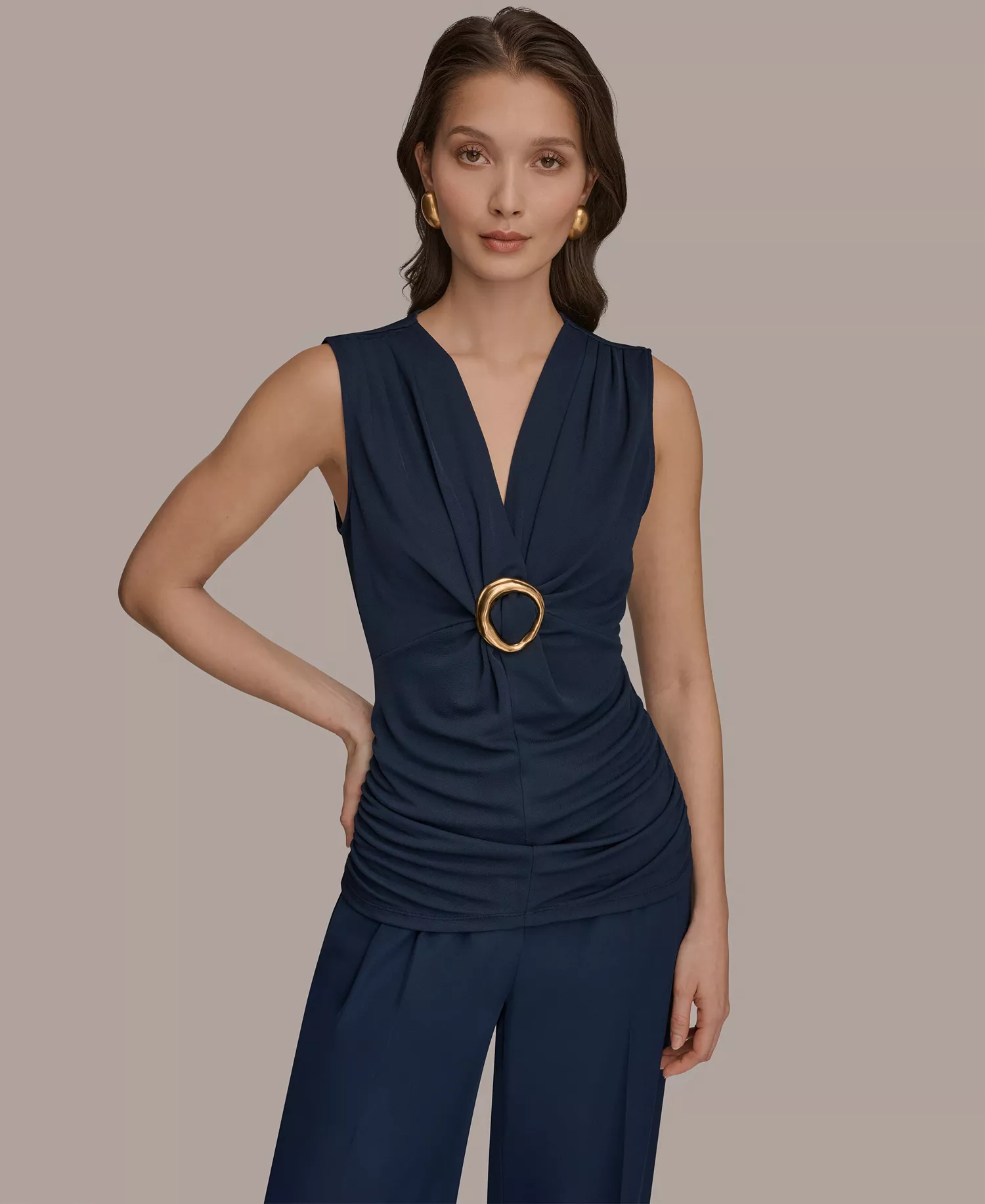 Women's Deep V-Neck Knit Top - Nightfall - L