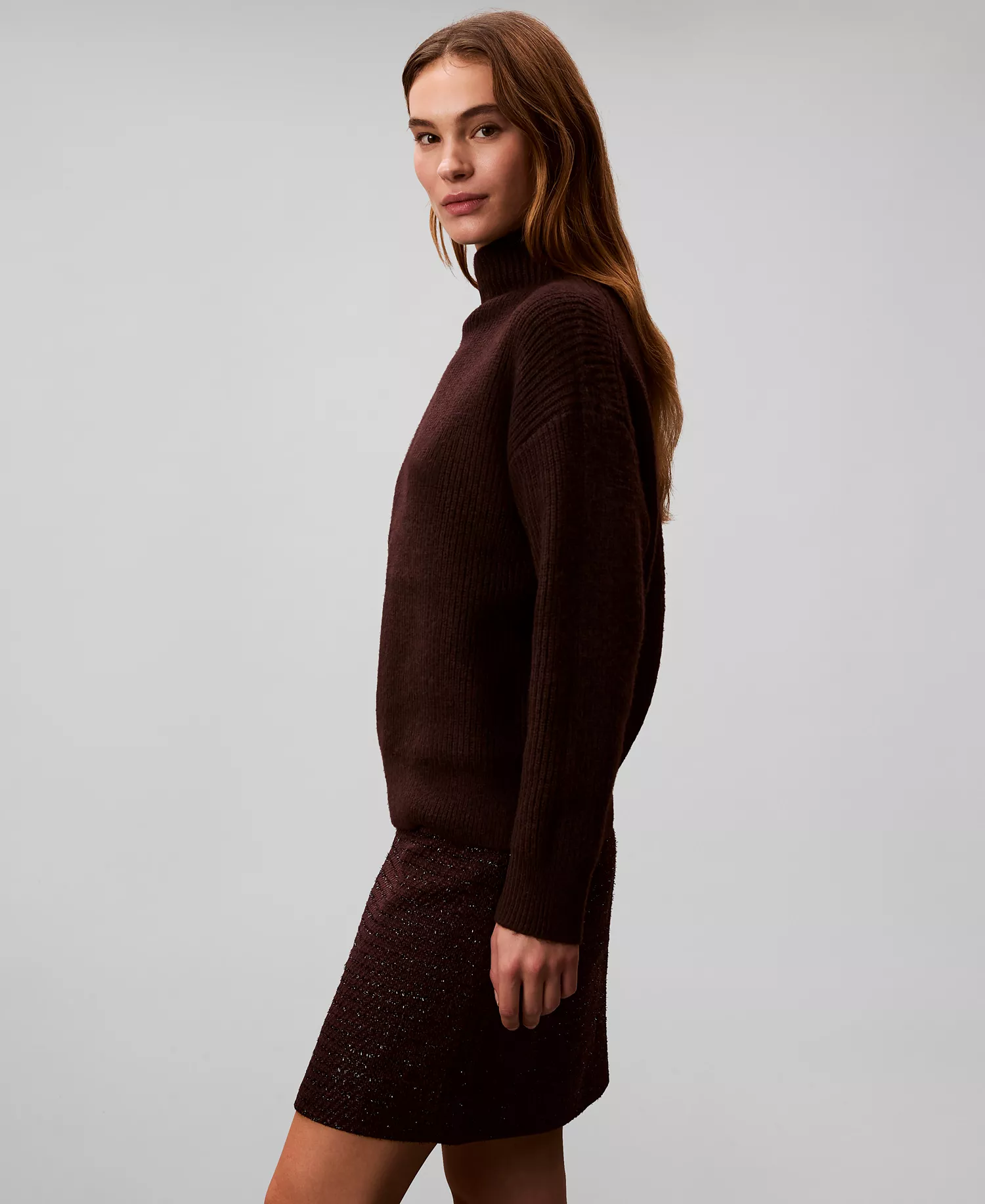 Women's Relaxed Turtle Neck Sweater - Mocha Brown - S