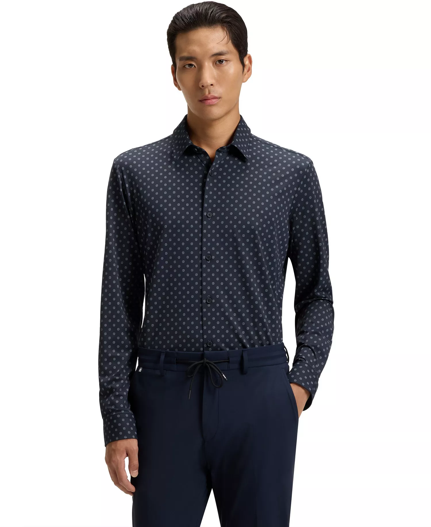 Men's Performance Slim-Fit Dress Shirt - Dark Blue - M