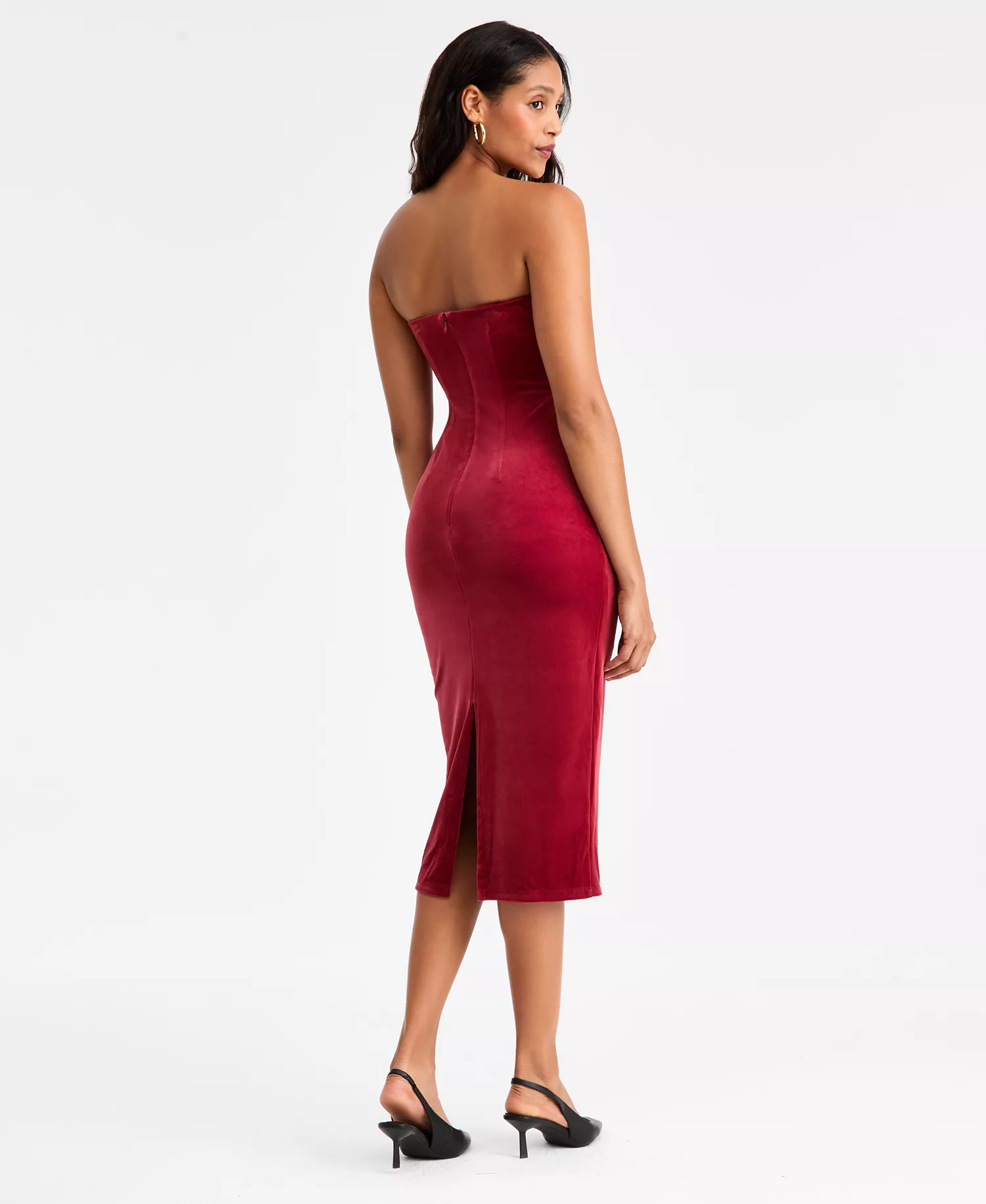 Women's Velvet Hardware Midi Dress, Macy's Exclusive - Deep Scarlet - L