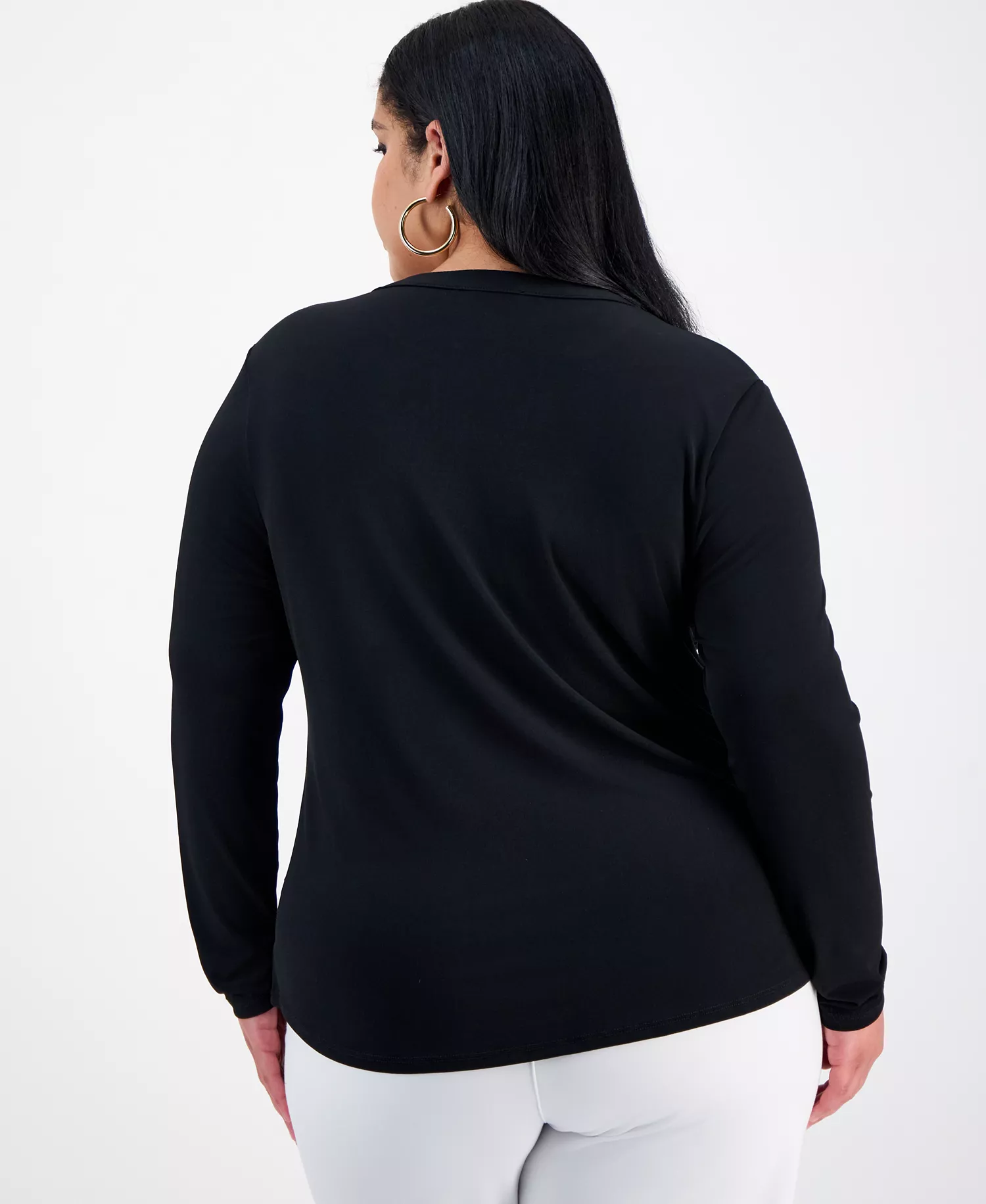 Plus Size Zip-Pocket Top, Created for Macy's - Deep Black - 0X