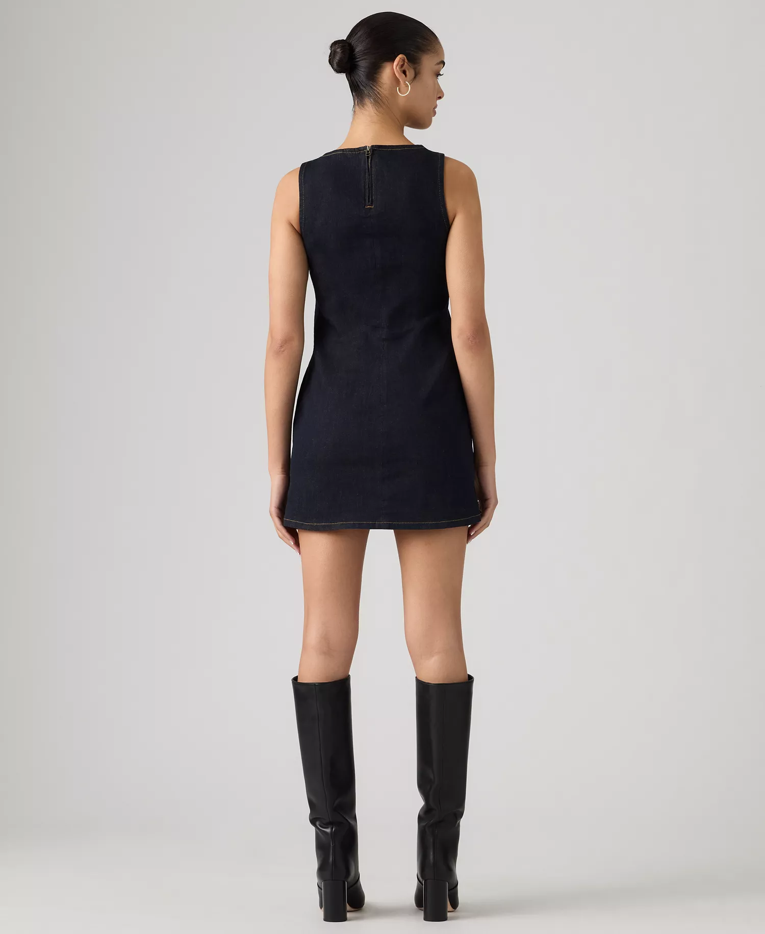 Women's Boat Neck Denim Dress - Fem Fatale - L