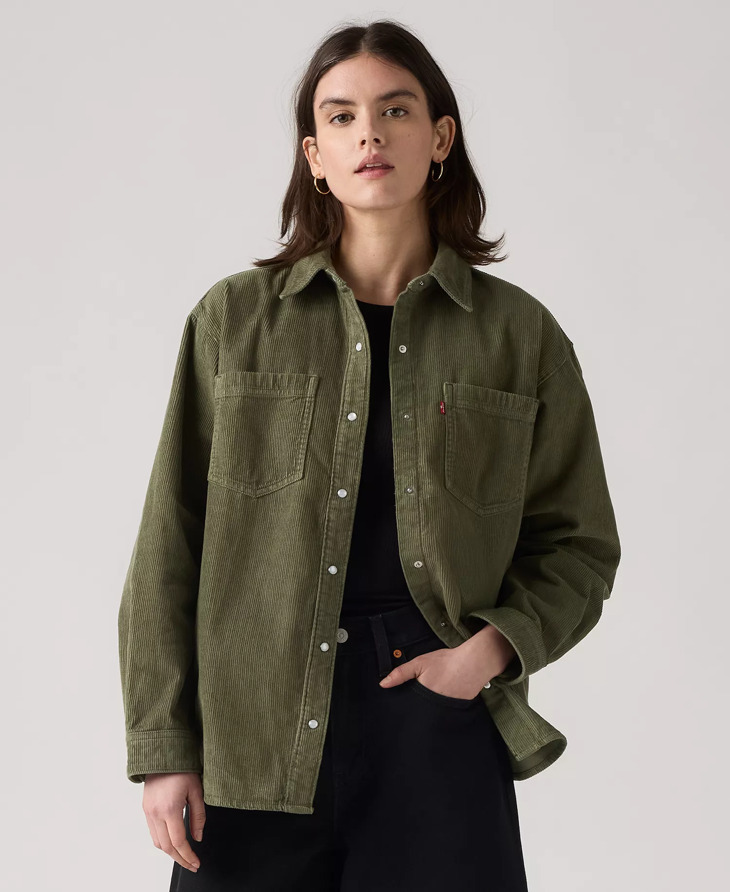 Women's Iris Corduroy Overshirt - Green - L