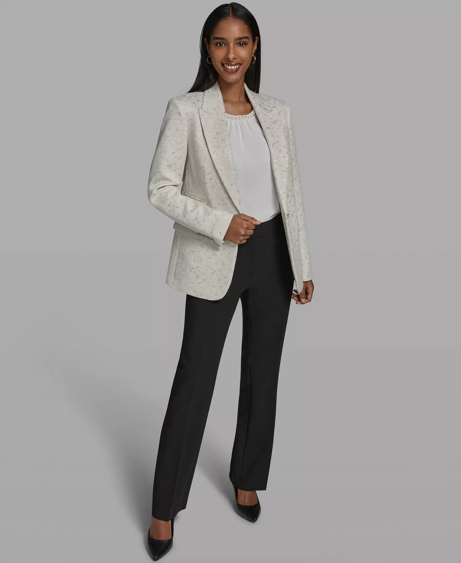 Women's Button-Front Collared Woven Jacket - Soft White - 0