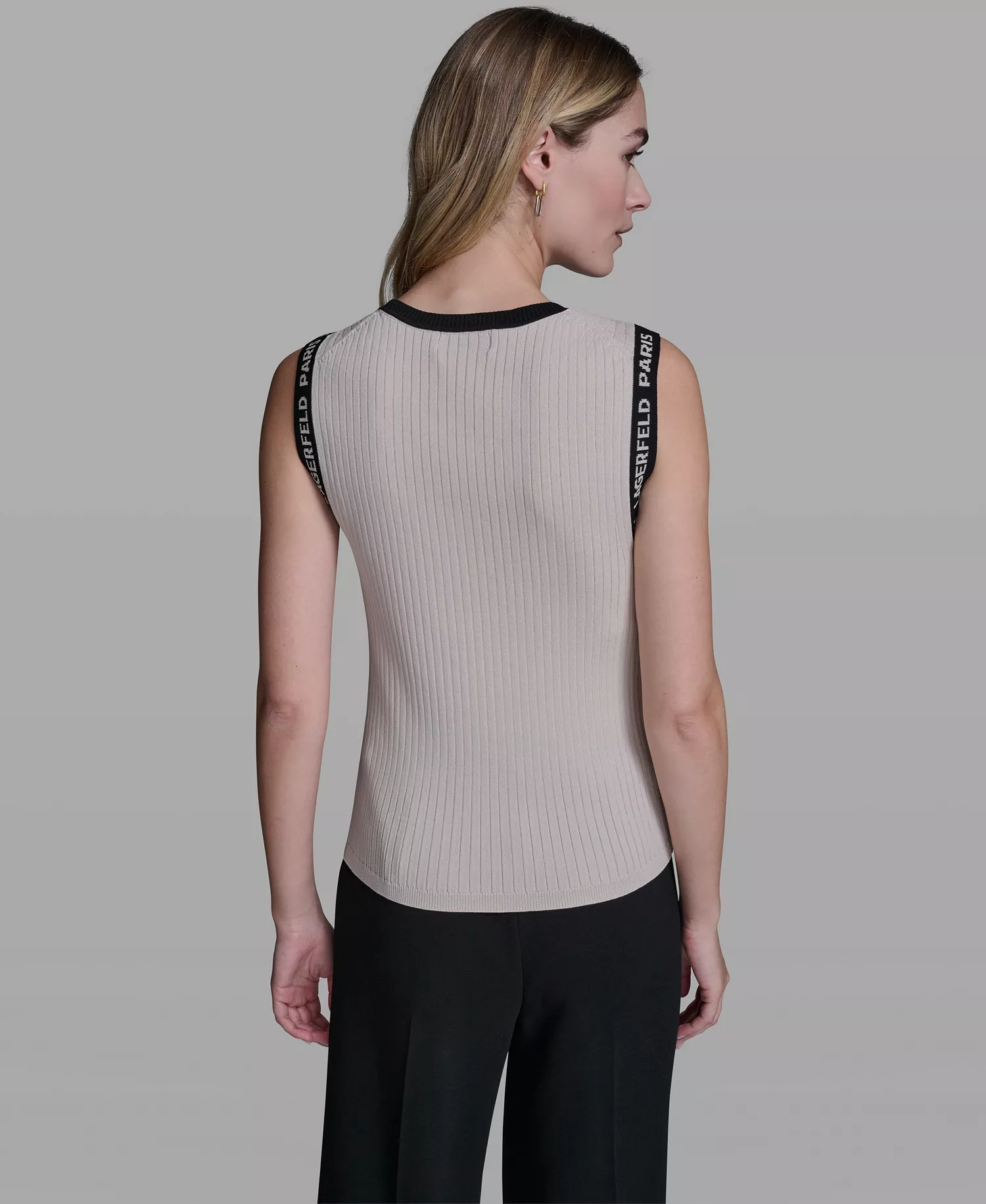 Women's Sleeveless KLP Trim Tank Top - Bisque/black - L