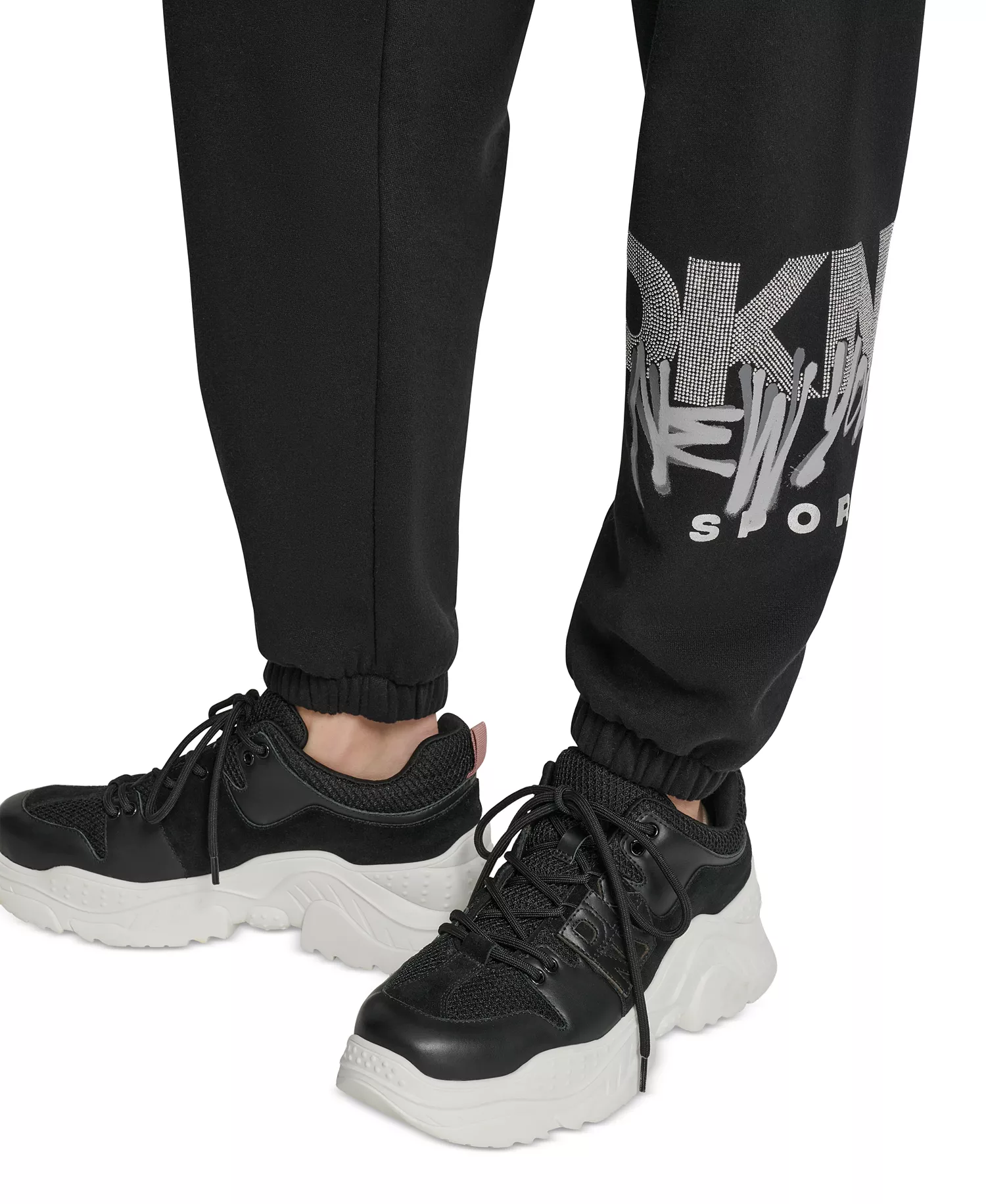 Women's Graffiti Rhinestone Logo High-Rise Relaxed-Fit Joggers - Black/grey Silver - L