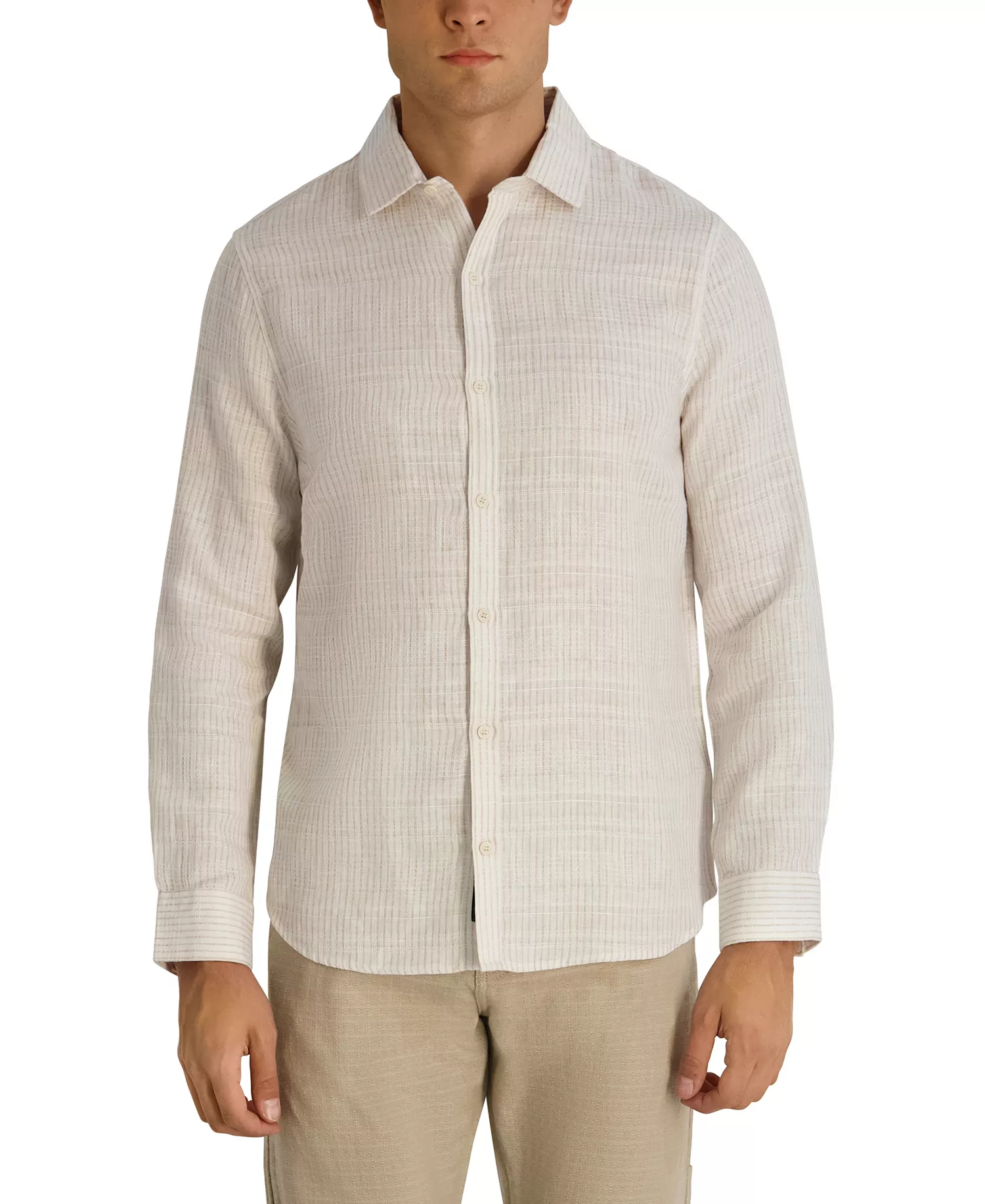 Men's Long-Sleeve Regular-Fit Woven Shirt - Natural - 2XL