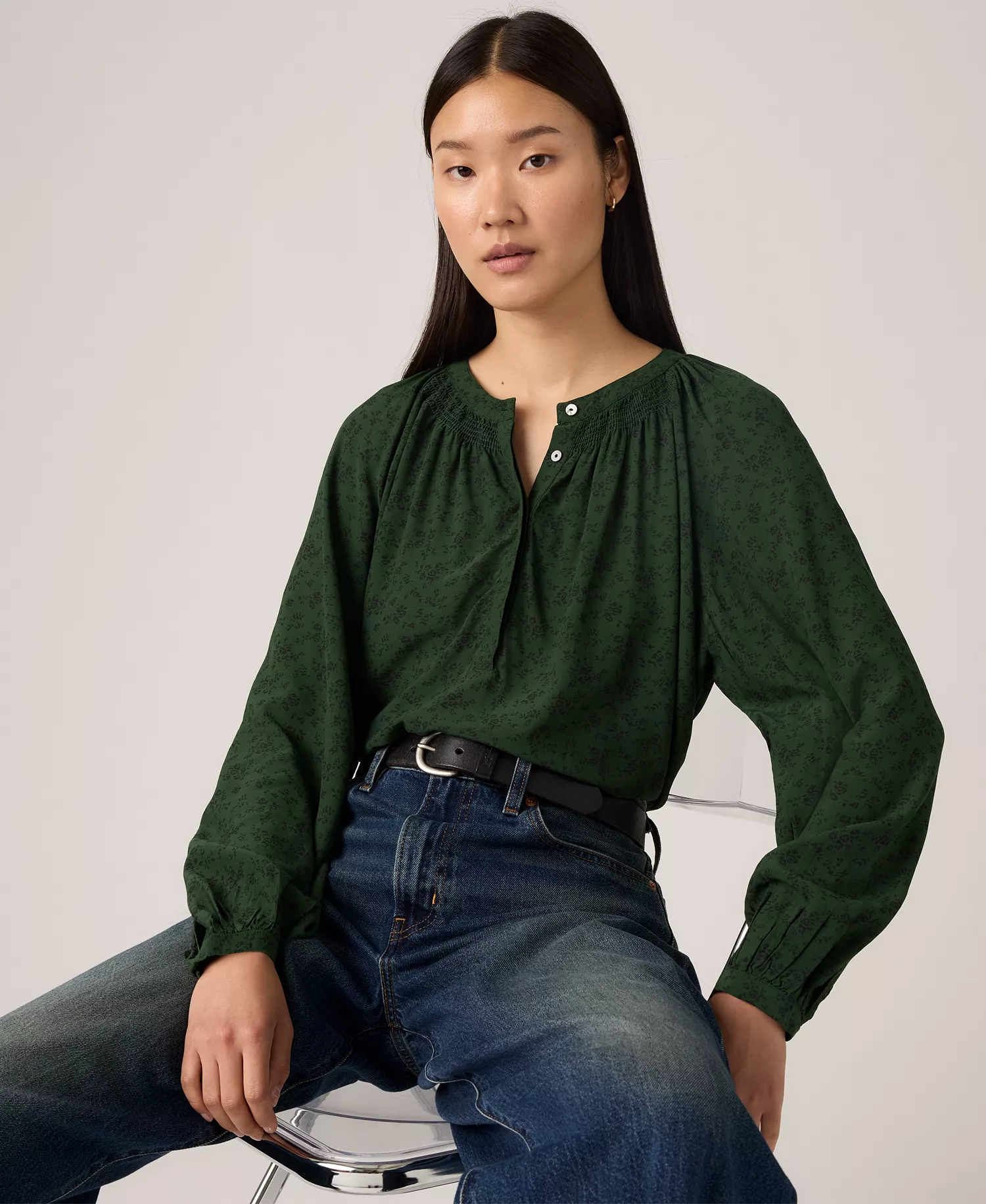 Premium Women's Estelle Long Sleeve Top - Curie Floral Mountain View - S