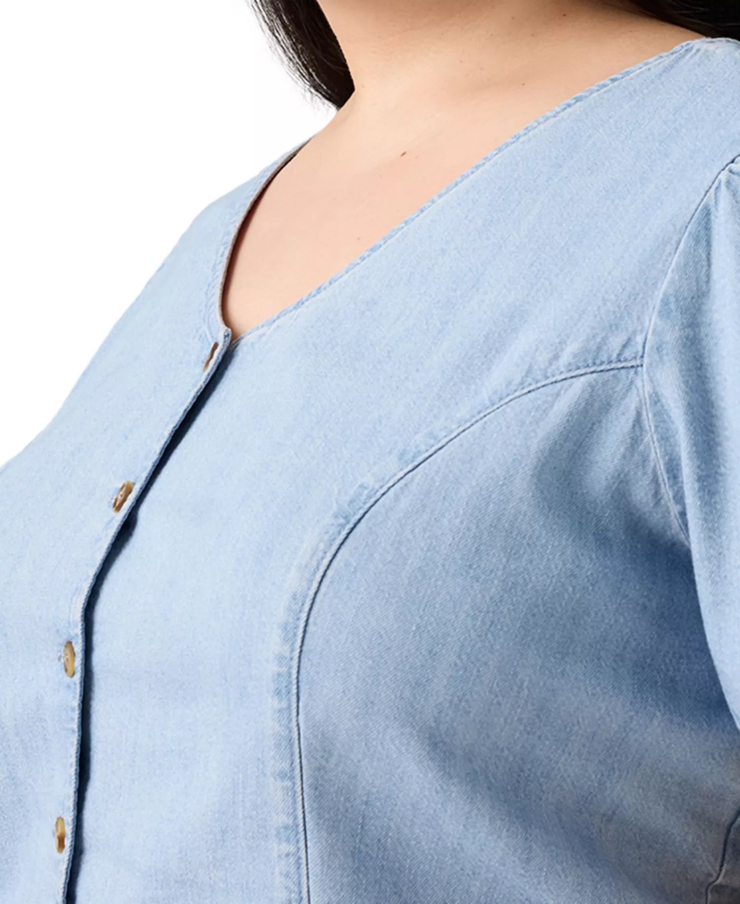 Plus Size Moxie Cotton Denim Blouse - Soft As Butter 3 - 1X