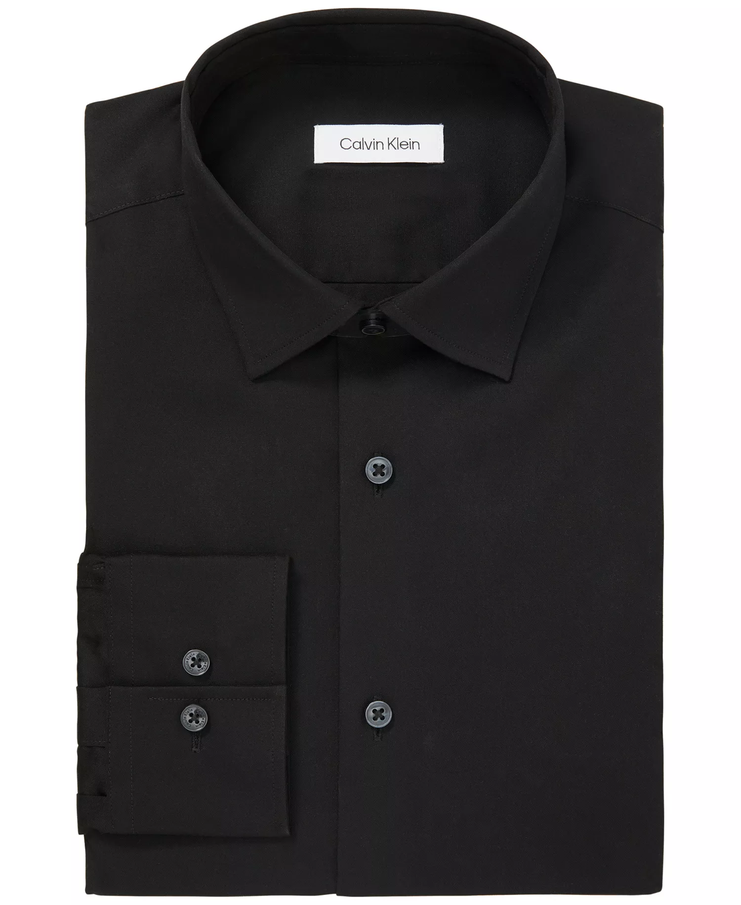 Men's Refined Cotton Stretch Dress Shirt, Regular & Slim Fit - BLACK - 14 32/33