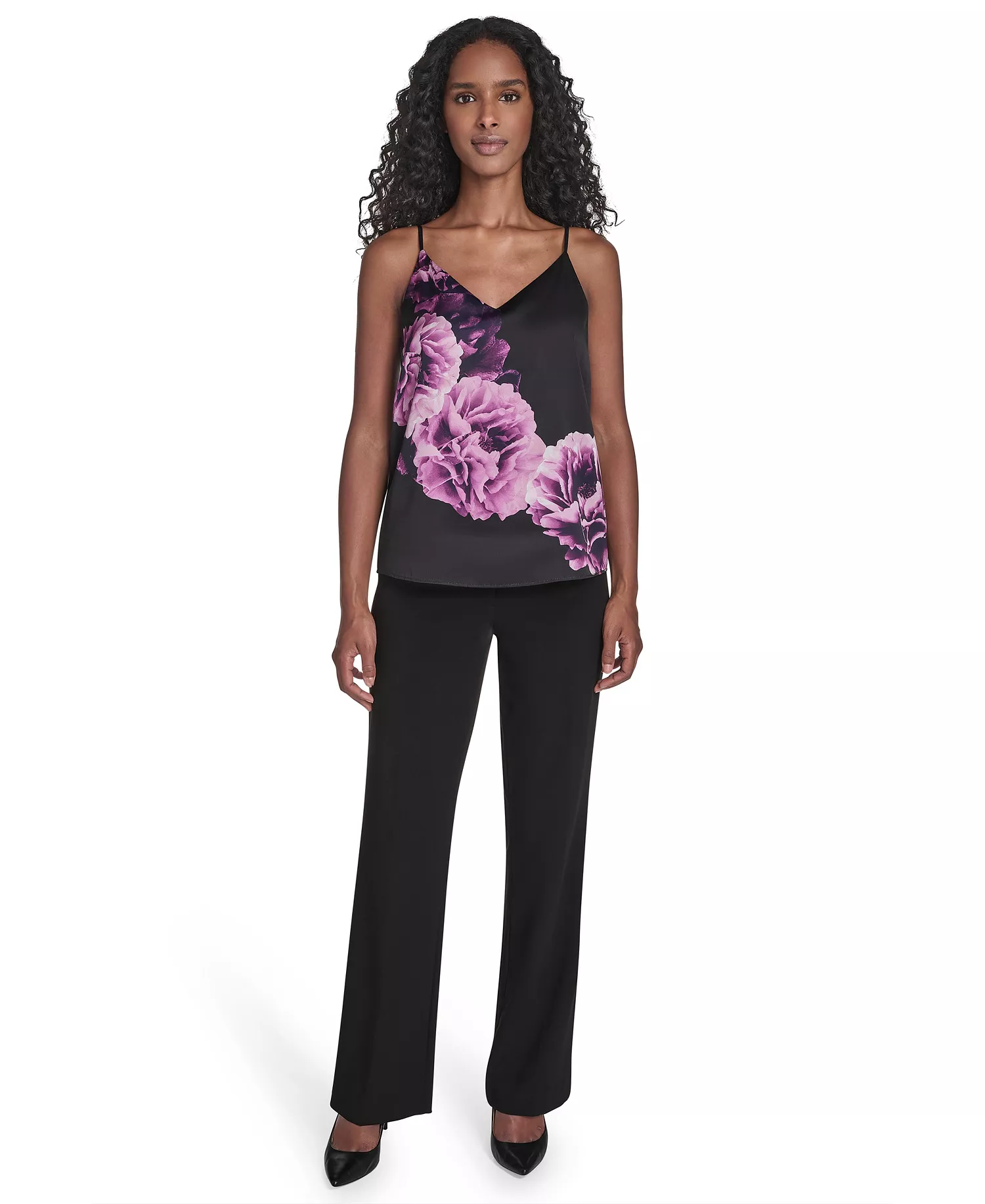 Women's Floral Strappy Camisole - Aubergine Multi - L