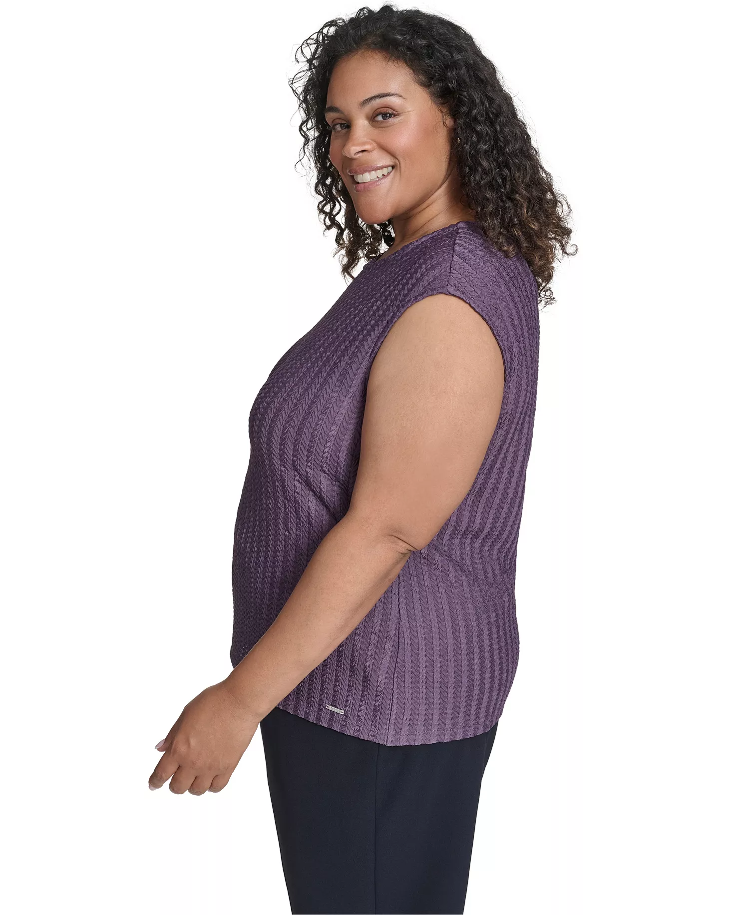 Women's Plus Size Cap Sleeve Textured Knit Top - Winter Plum - 1X