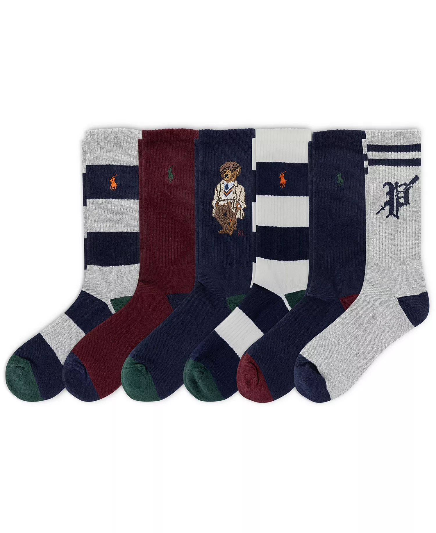 Men's 6-Pack Bear Crew Socks - Asst - 7-12