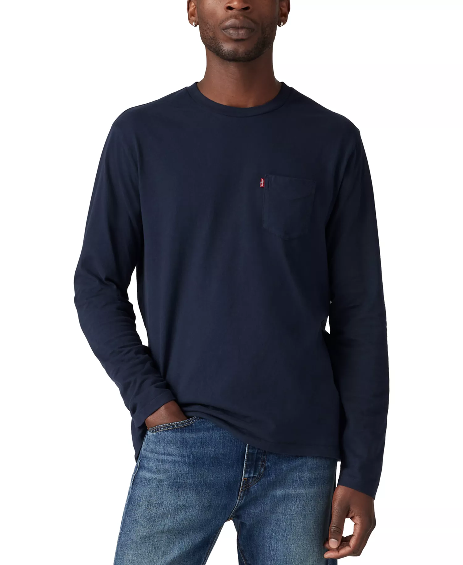 Men's Long-Sleeve Crewneck Pocket T-Shirt - Navy Blaze - 2XL
