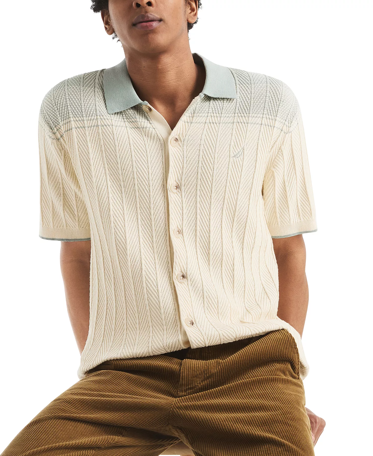 Men's Short Sleeve Button-Front Sweater - Sail White - 2XL