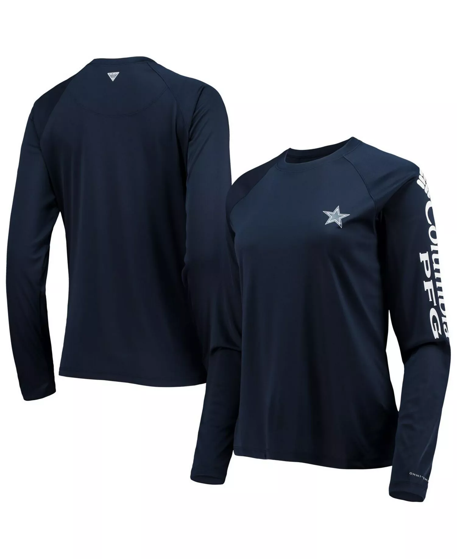 Women's Navy and White Dallas Cowboys Tidal Omni-Shade Raglan Long Sleeve T-shirt - Navy, White - 2XL