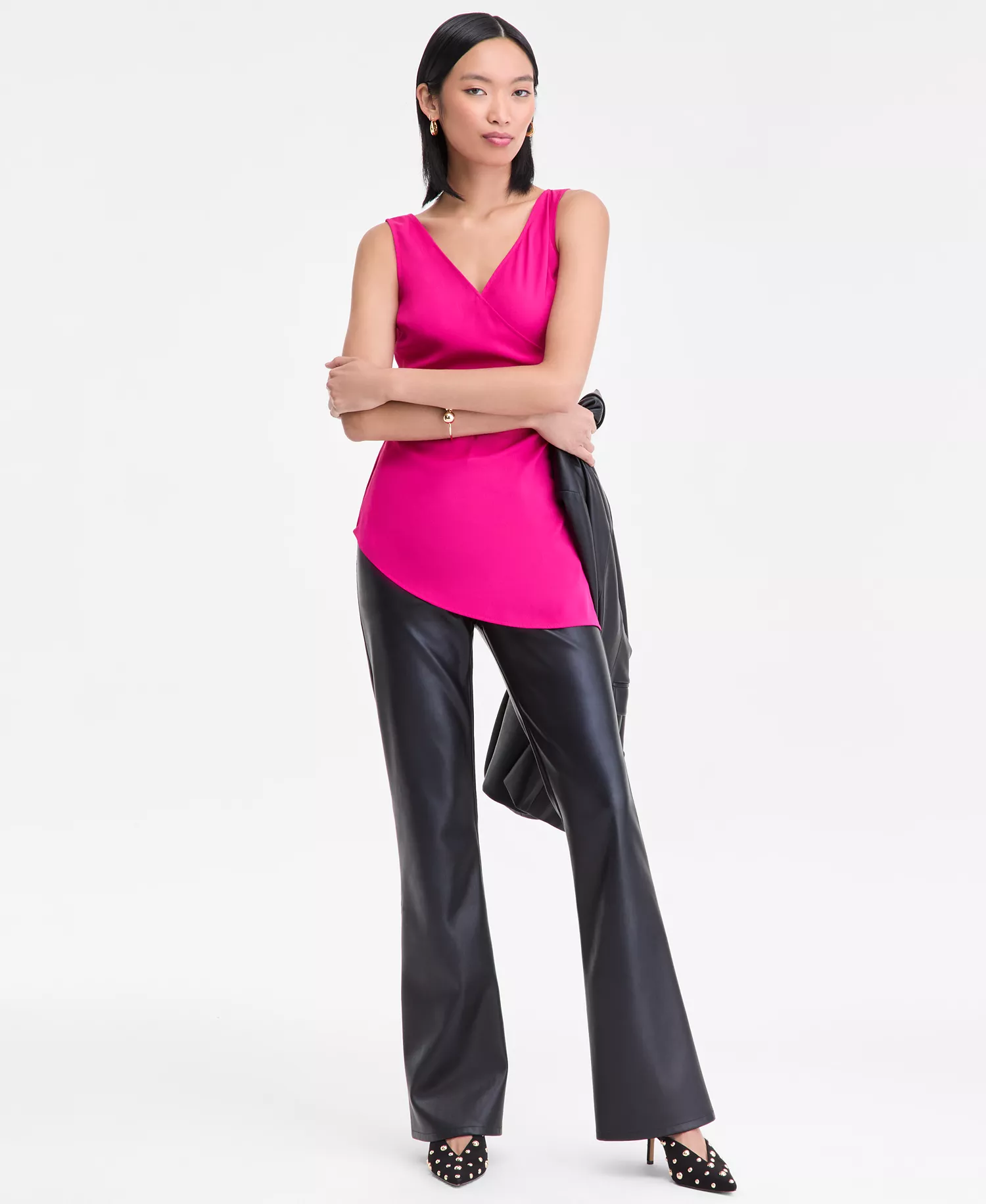 Women's Sleeveless Surplice-Neck Top, Macy's Exclusive - Bright Fuchsia - 0