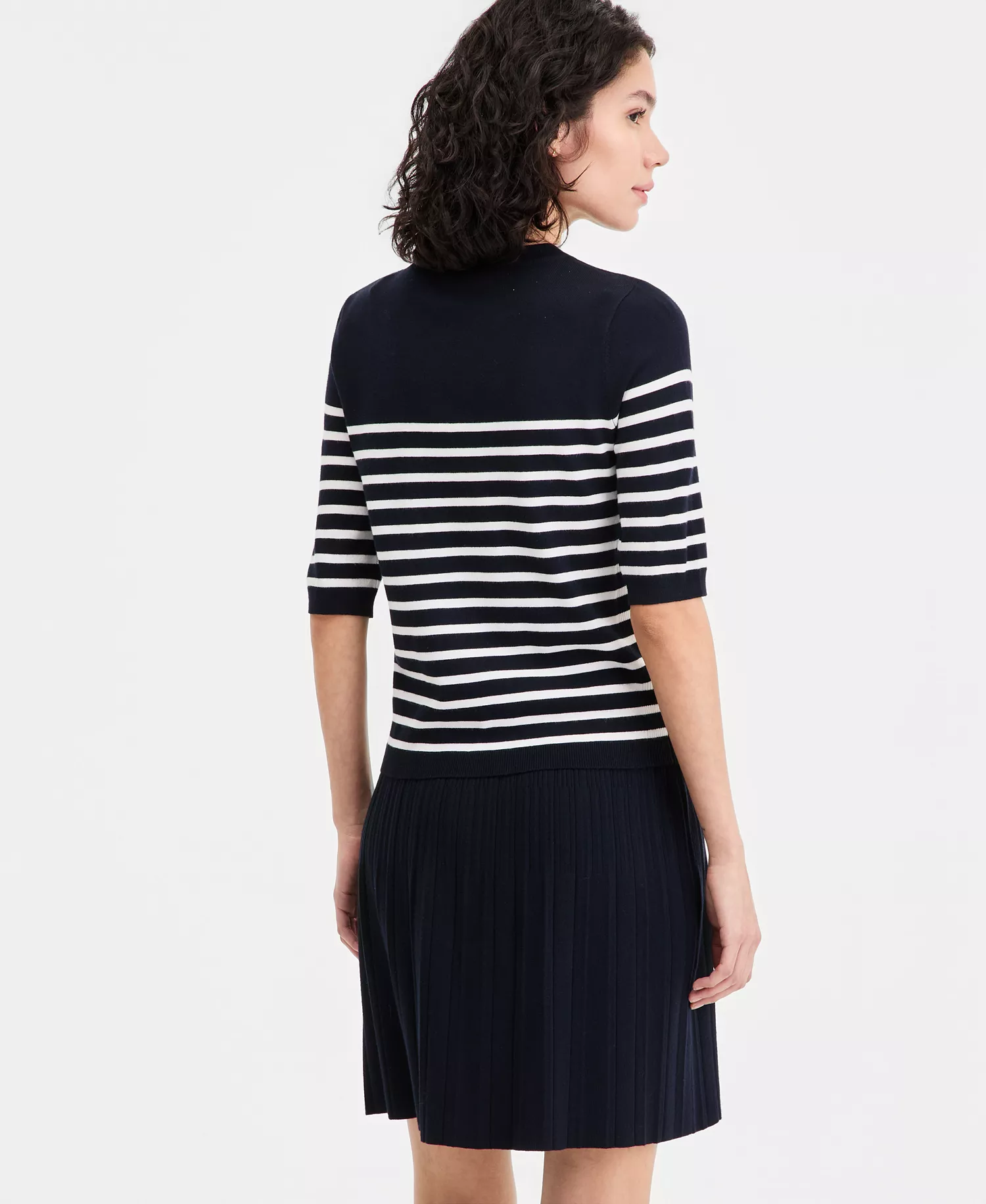 Jeans Women's Elbow-Sleeve Button-Trim Sweater - Night Sky/ Bright White - L