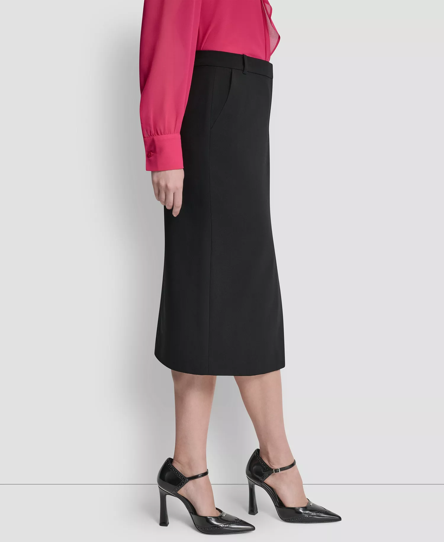 Women's Belted Midi Pencil Skirt - Black - 0