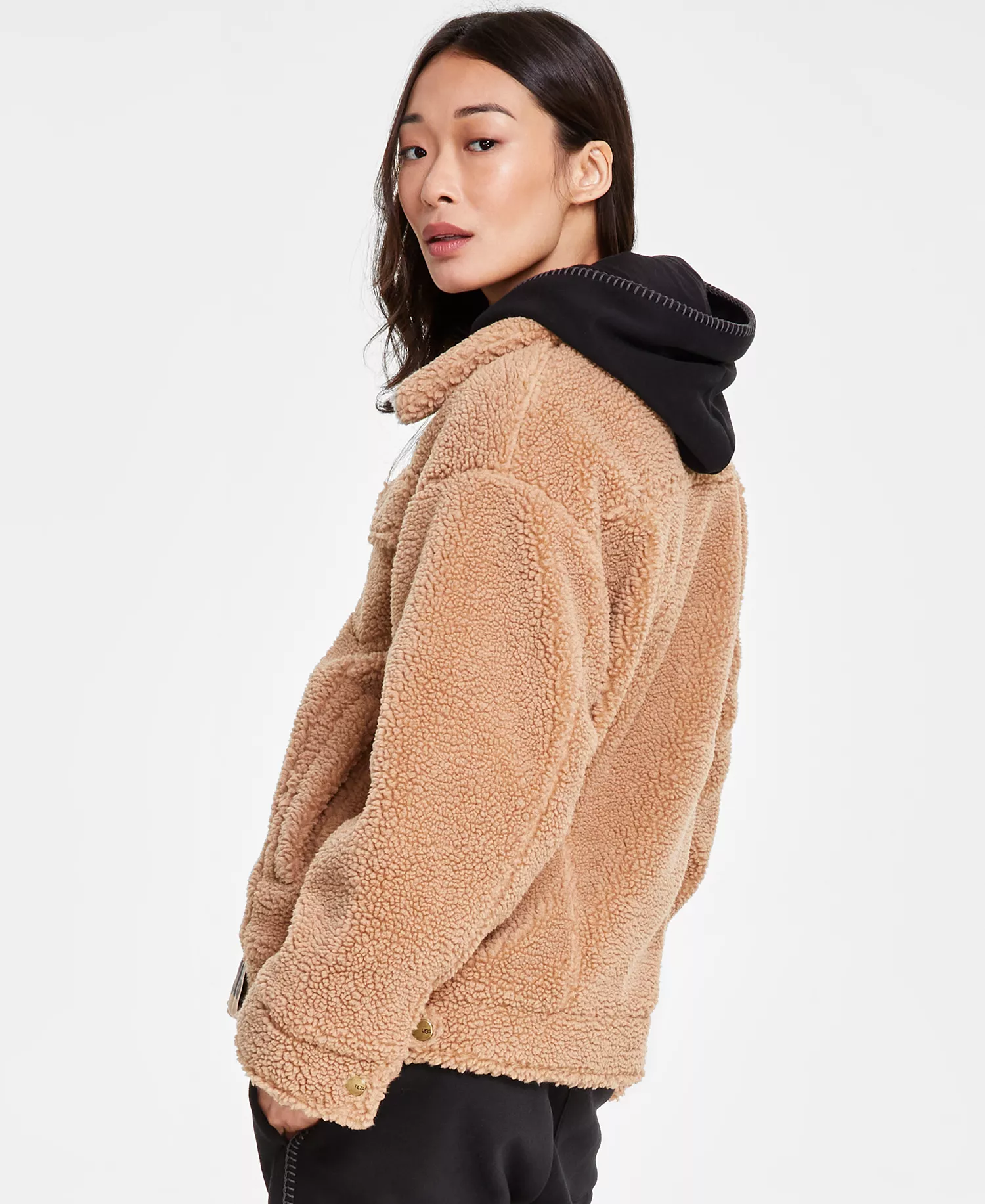 UGG Women's Frankie Sherpa Fleece Trucker Jacket - Camel Brown - L