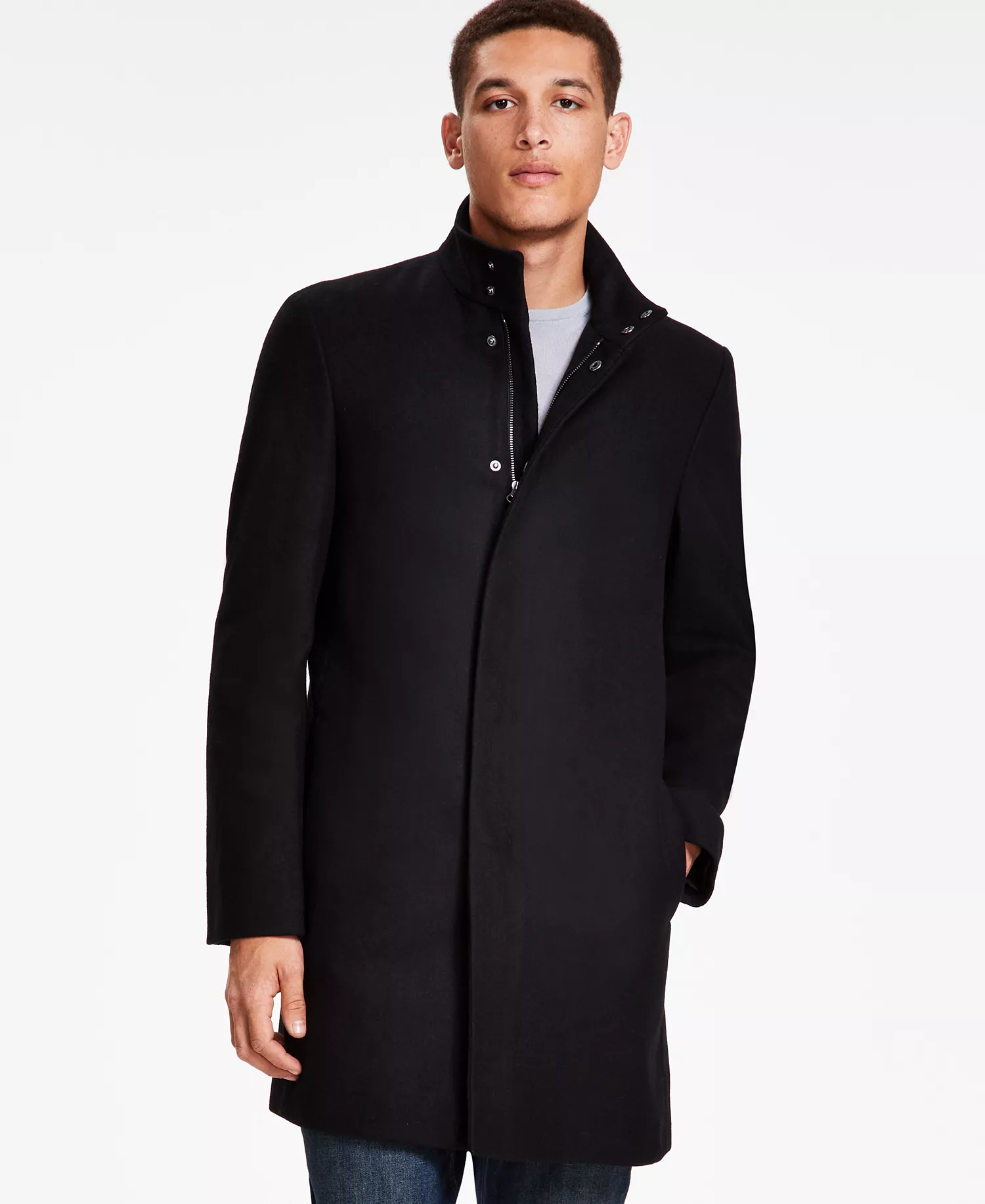 Men's Mayden Slim-Fit Wool Blend Overcoat  - Black - 36R