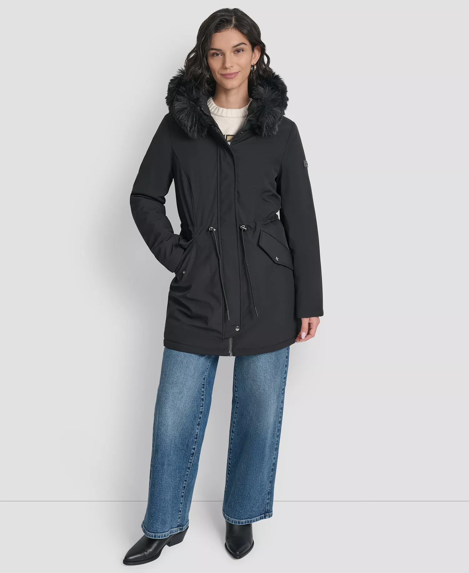 Women's Trim Hooded Anorak Puffer Coat - Black - L