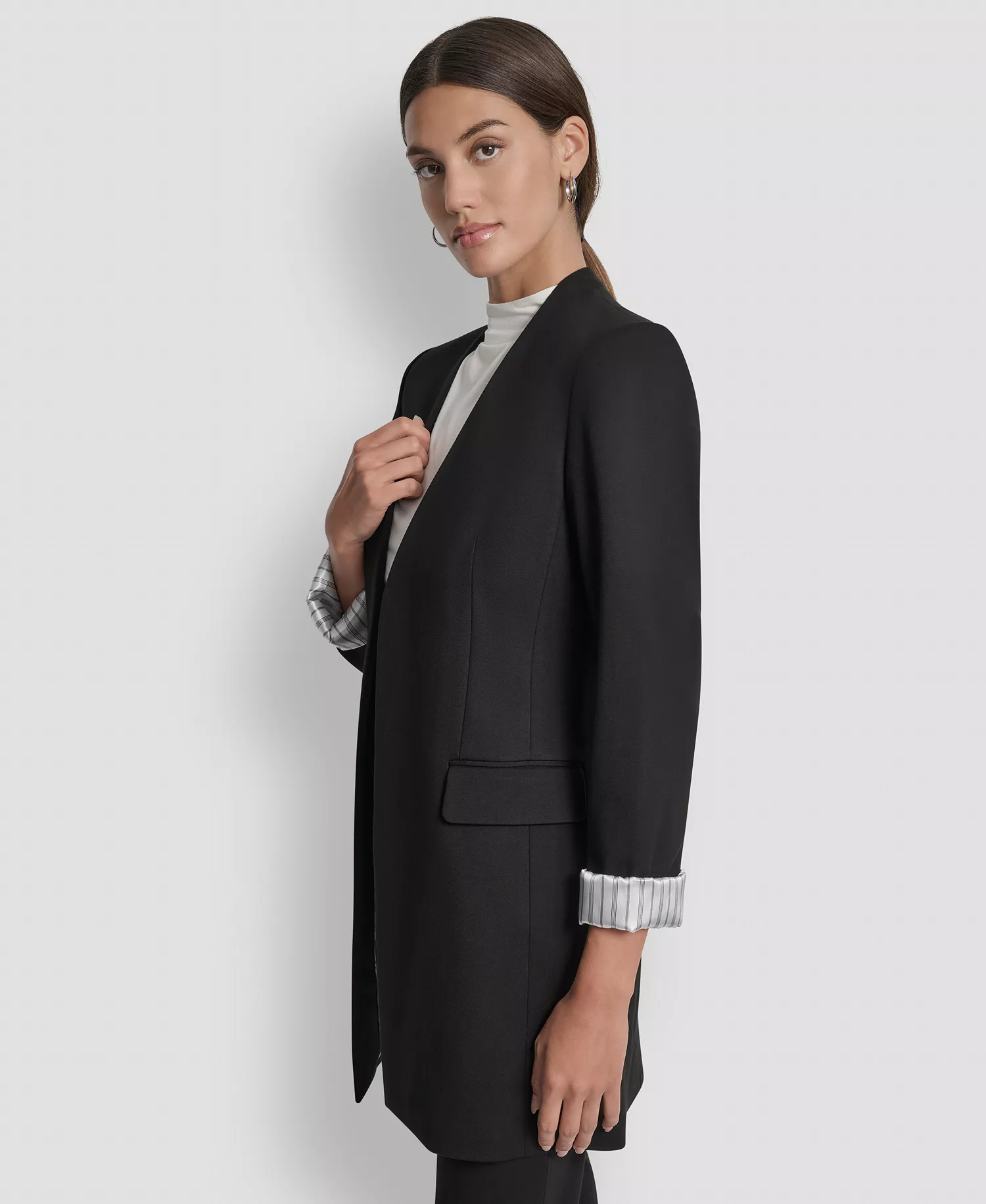 Women's Collarless Open-Front Topper Jacket - Black - 0