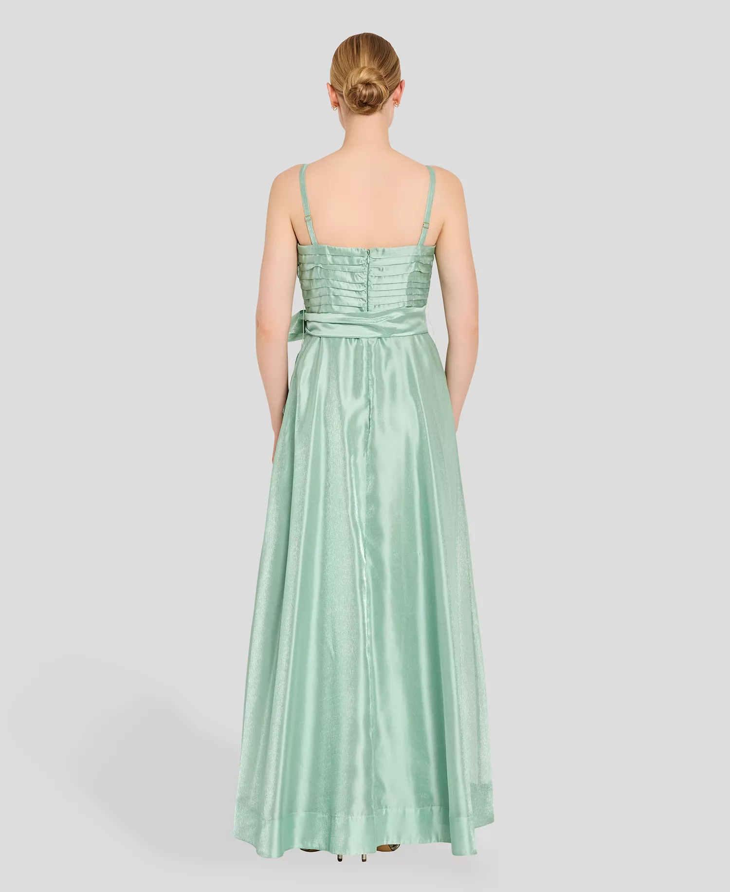 Women's Ruched Bodice Ruffle Front Gown - Sage - 10