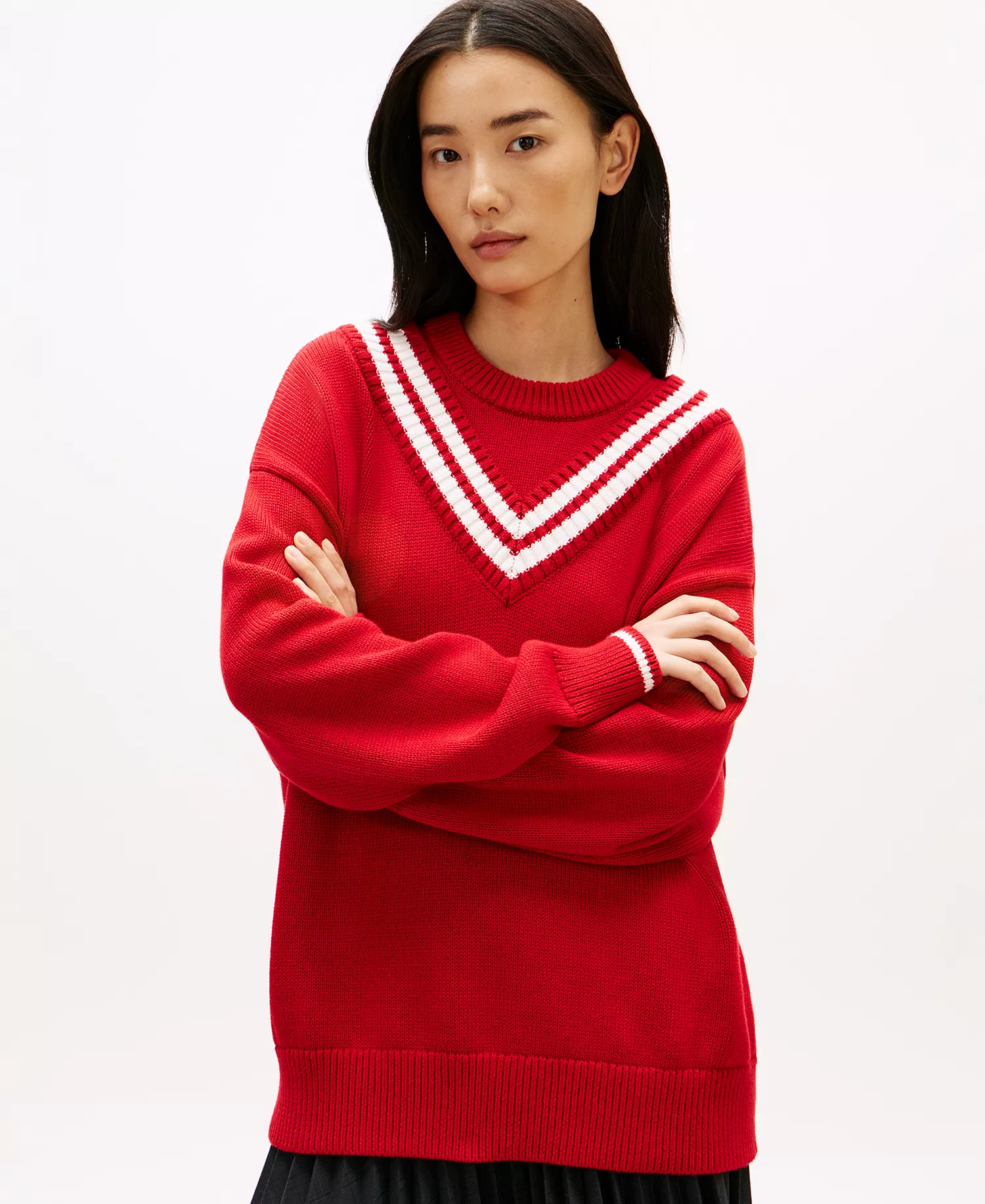 Women's Varsity Cricket Crew Neck Sweater - Medium Red - L