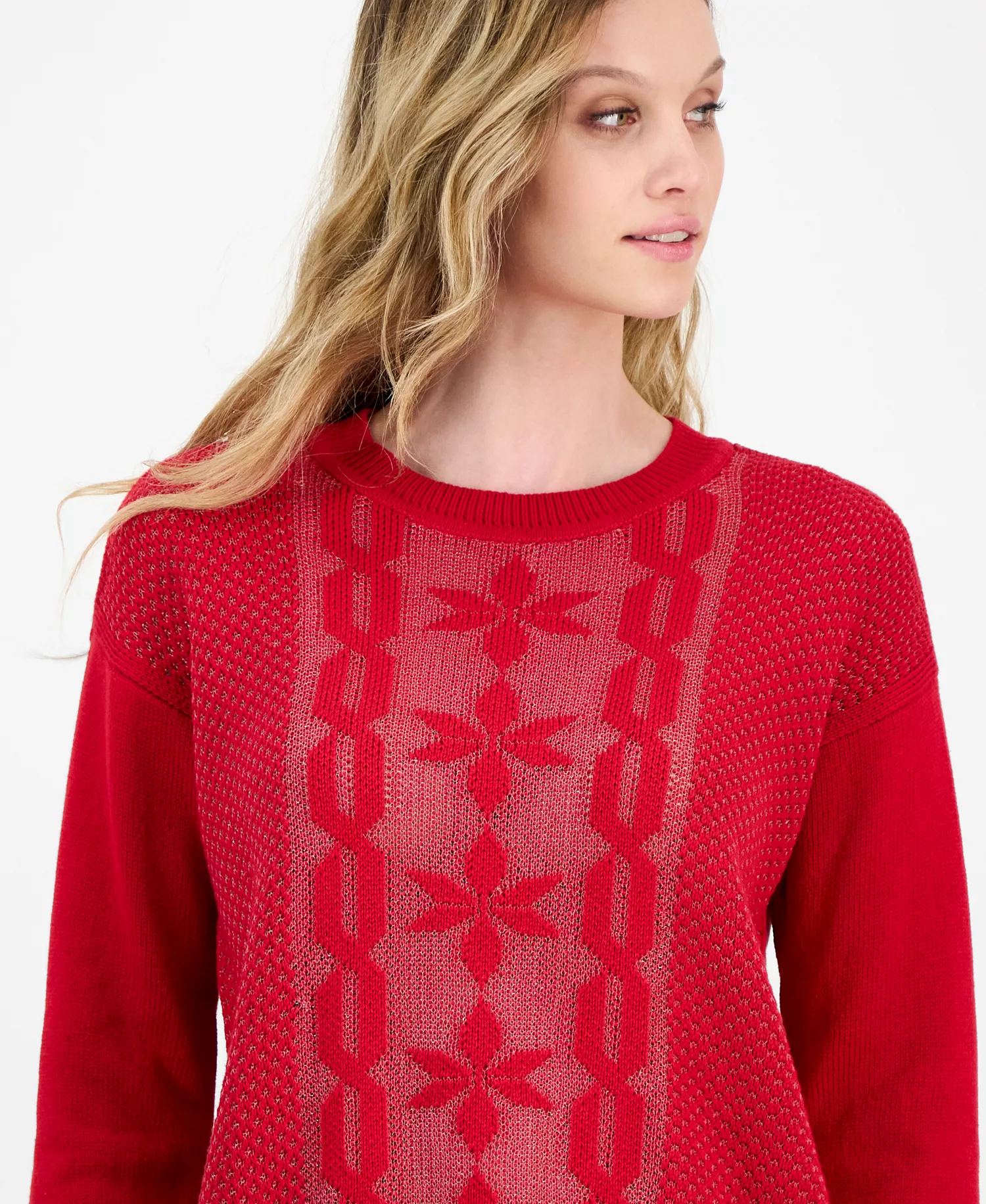 Nautica Women's Cotton Snowflake-Motif Sweater - Haute Red - L