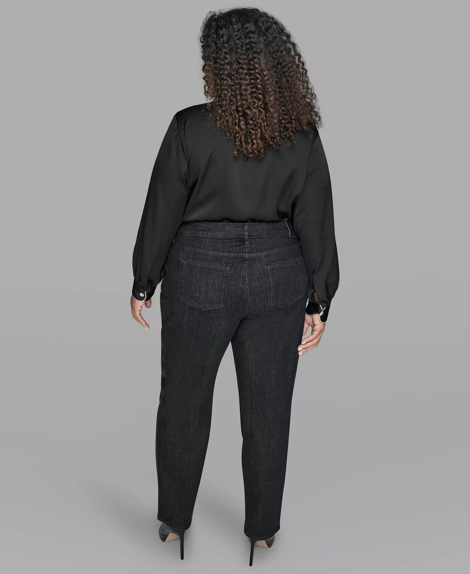 KARL LAGERFIELD PARIS Plus Size Rhinestone Trim High Rise Denim Pants - Black - 14W