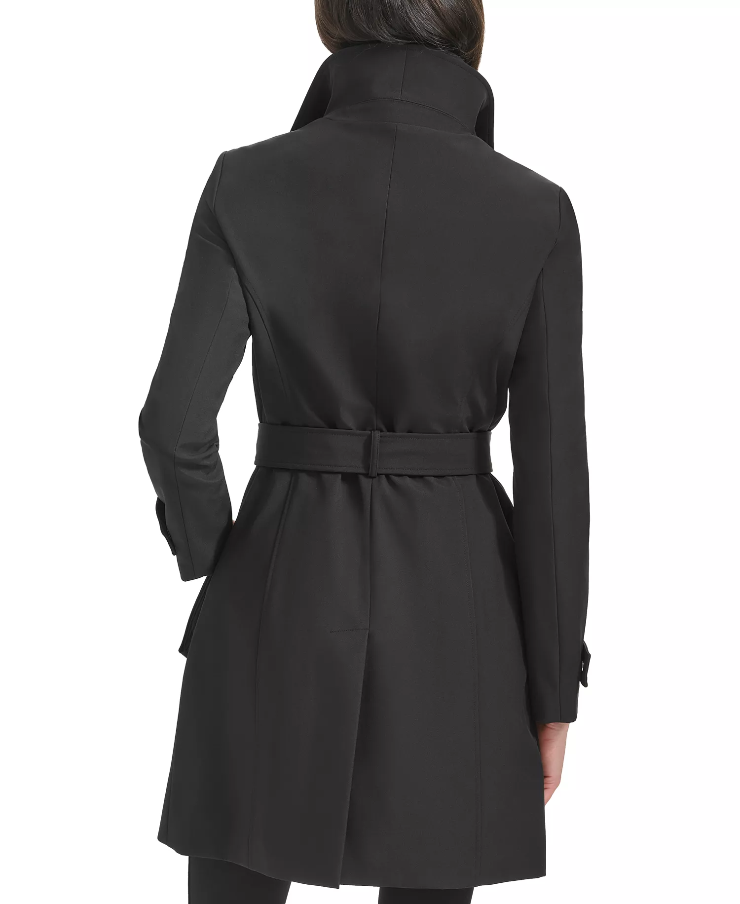 Women's Belted Wrap Coat - Black - L