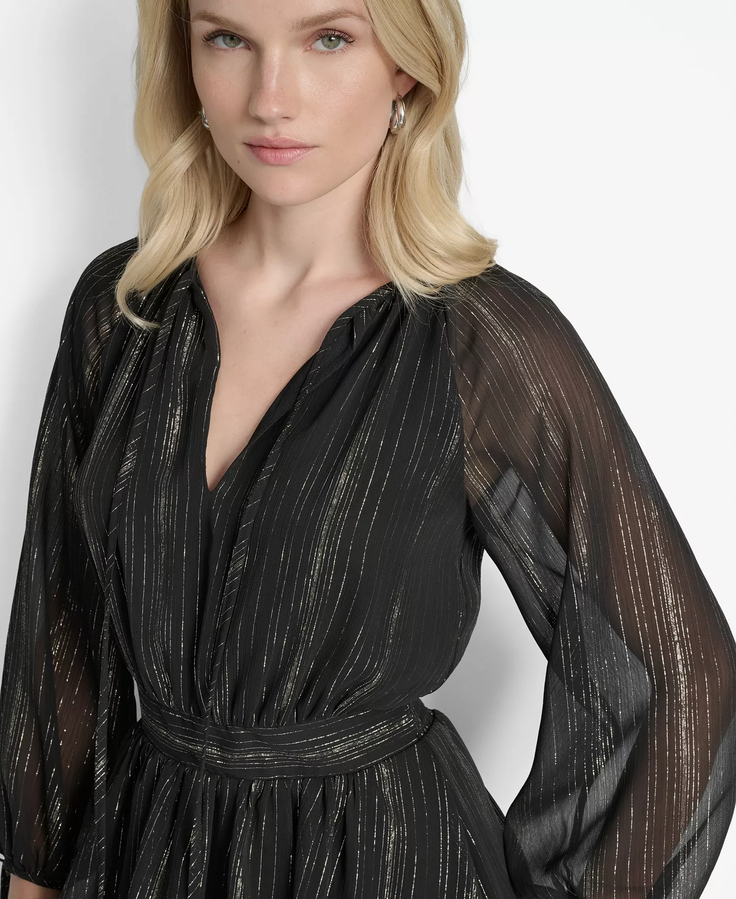 Women's Long Sleeve Metallic Dress - Black/Silver - 10