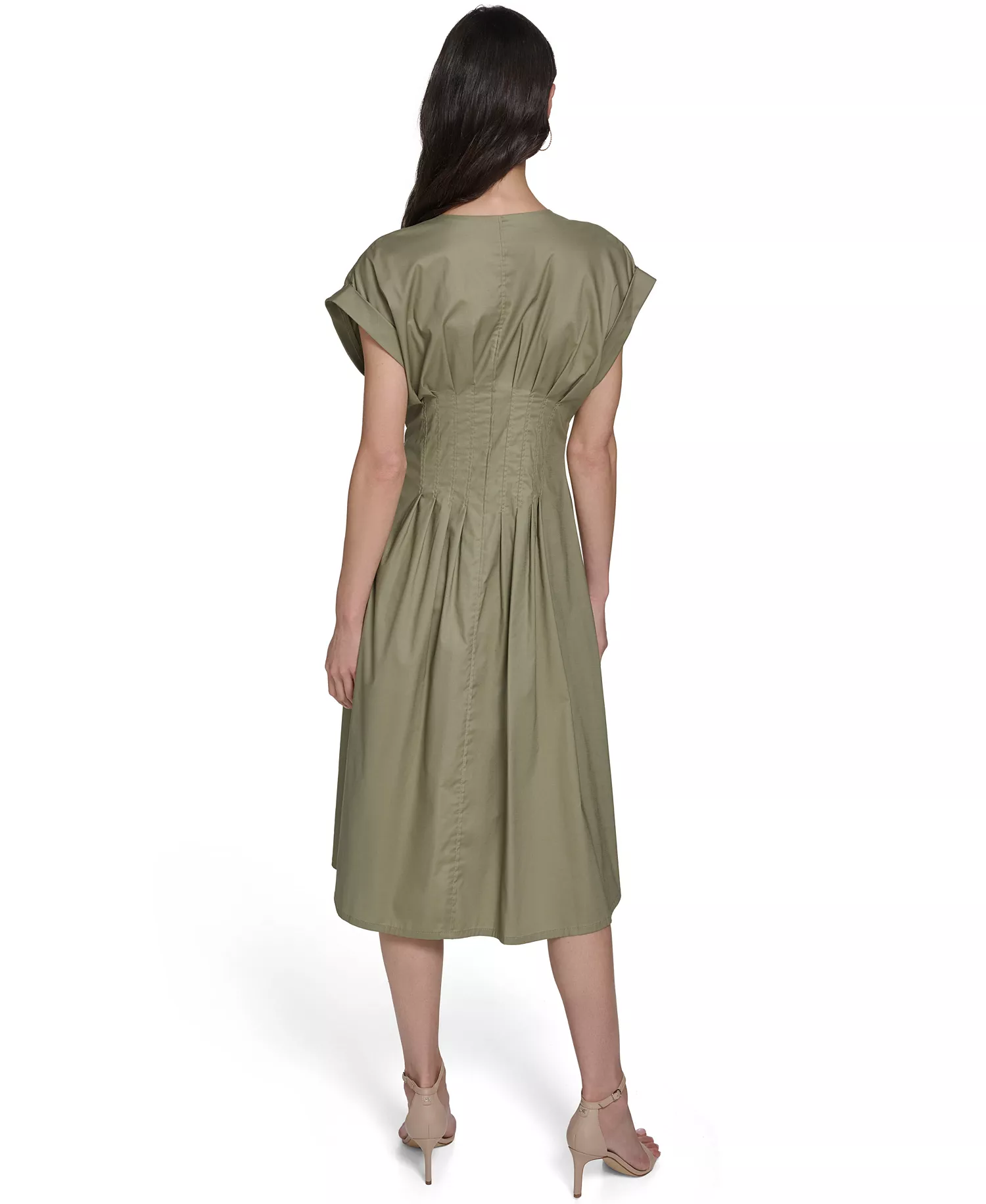 Women's Button Down A-Line Midi Dress - Light Olive - 10