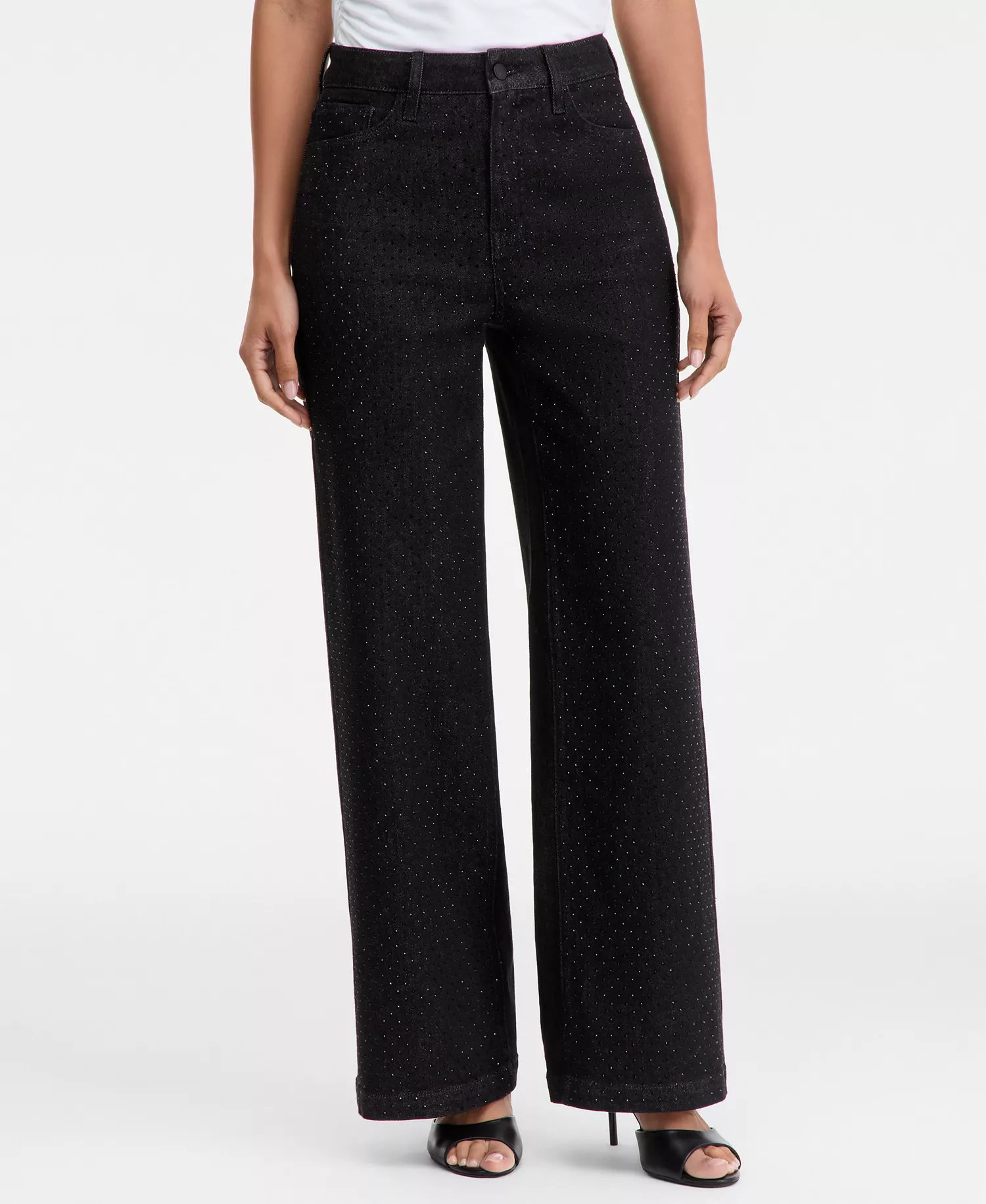 Women's High-Rise Wide-Leg Embellished Jeans, Macy's Exclusive  - Washed Bla - 10