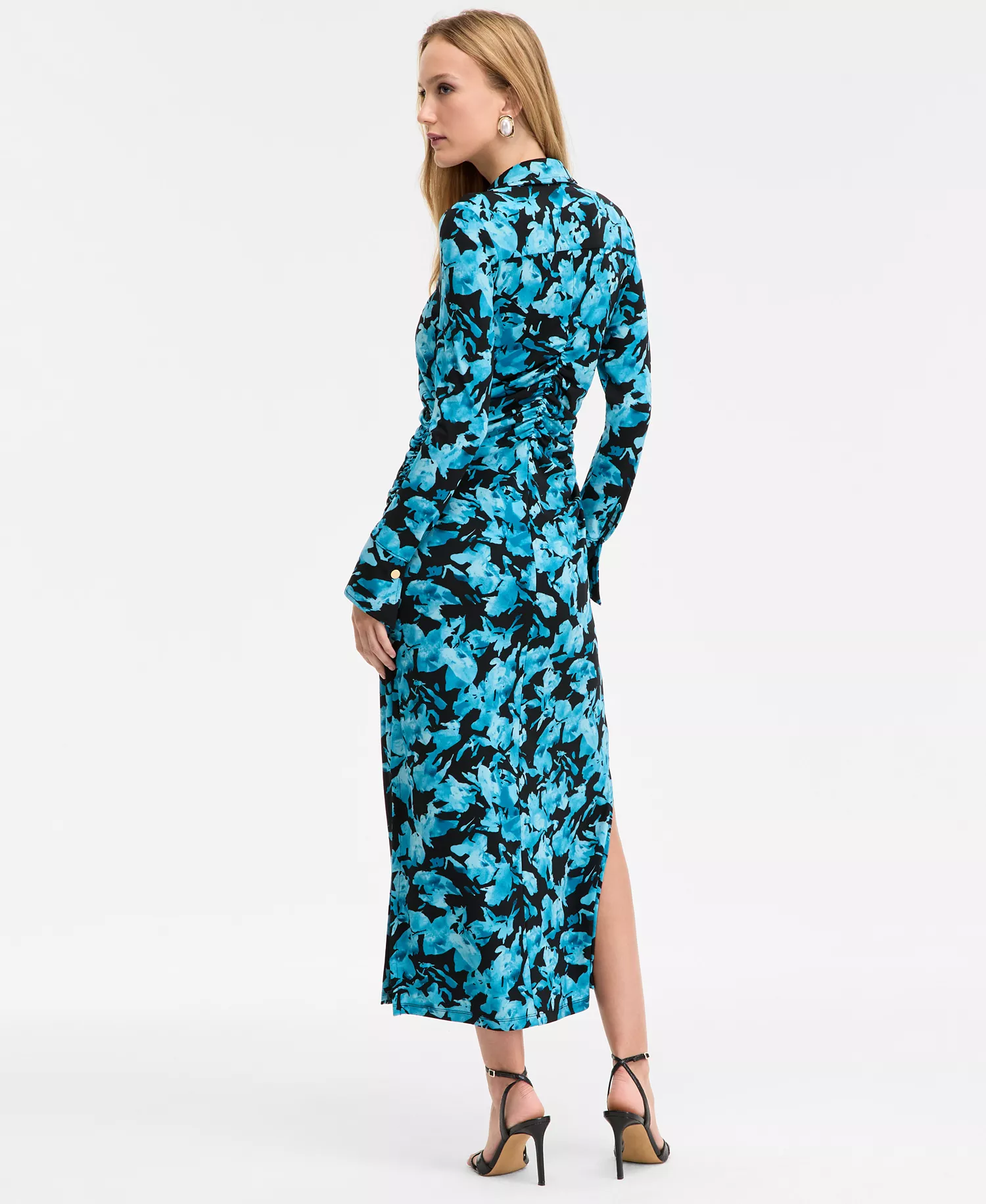 Women's Printed Long Sleeve Collared Maxi Dress, Macy's Exclusive - Painted Garden - L