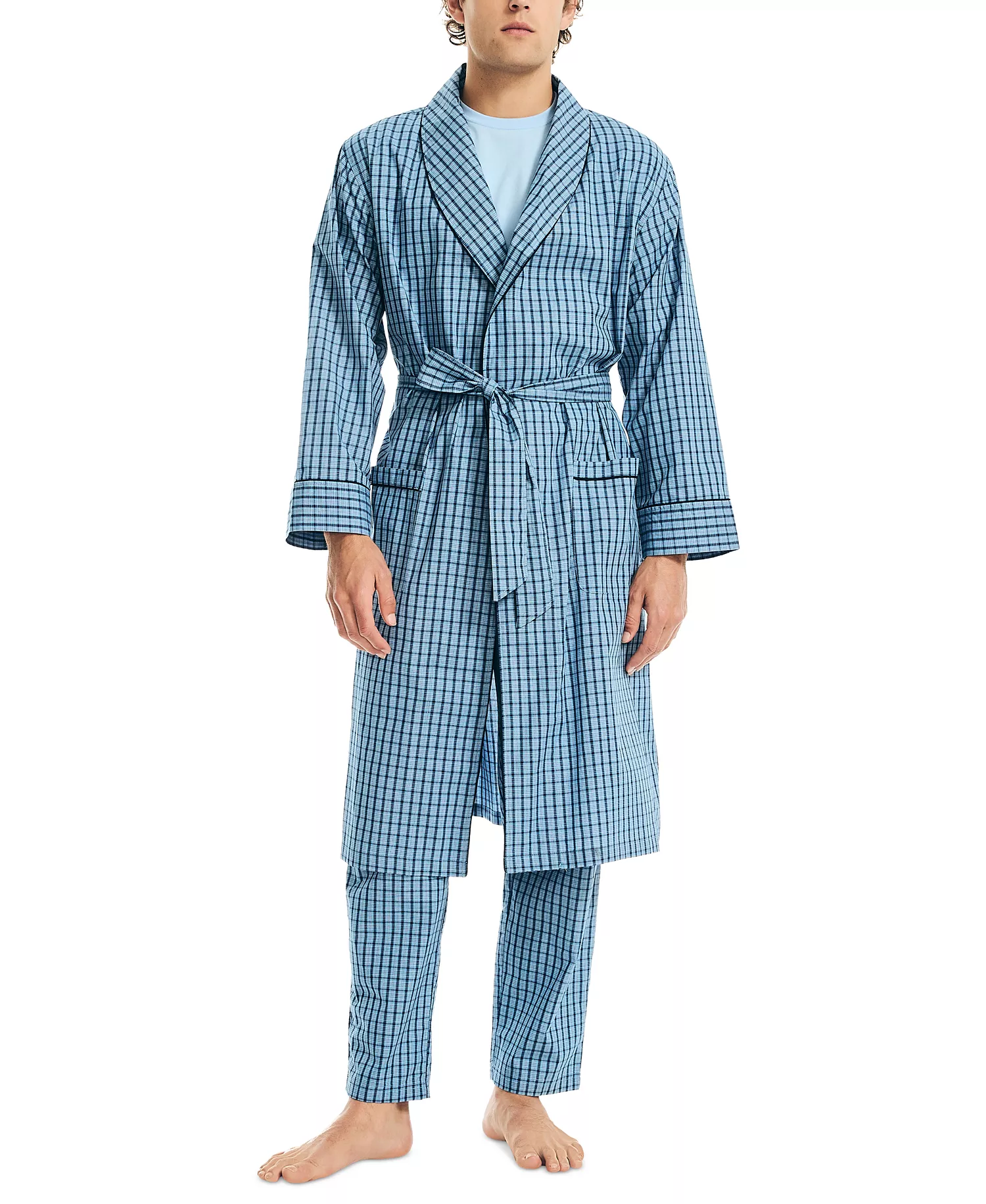 Men's Woven Plaid Robe - Cornflower Blue - S/M