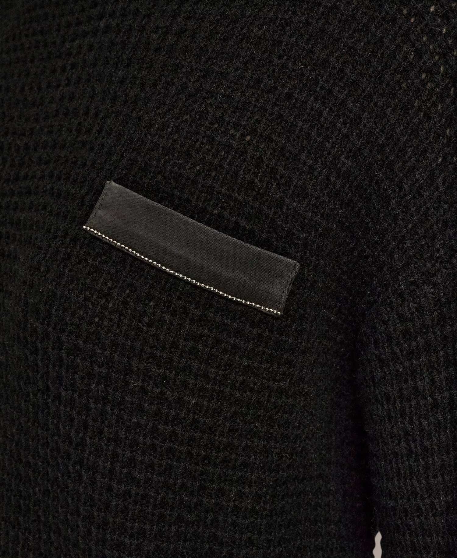 Women's Long-Sleeve Wool Cashmere Blend Waffle Stitch Sweater with Chest Pocket - Black/Silver - L