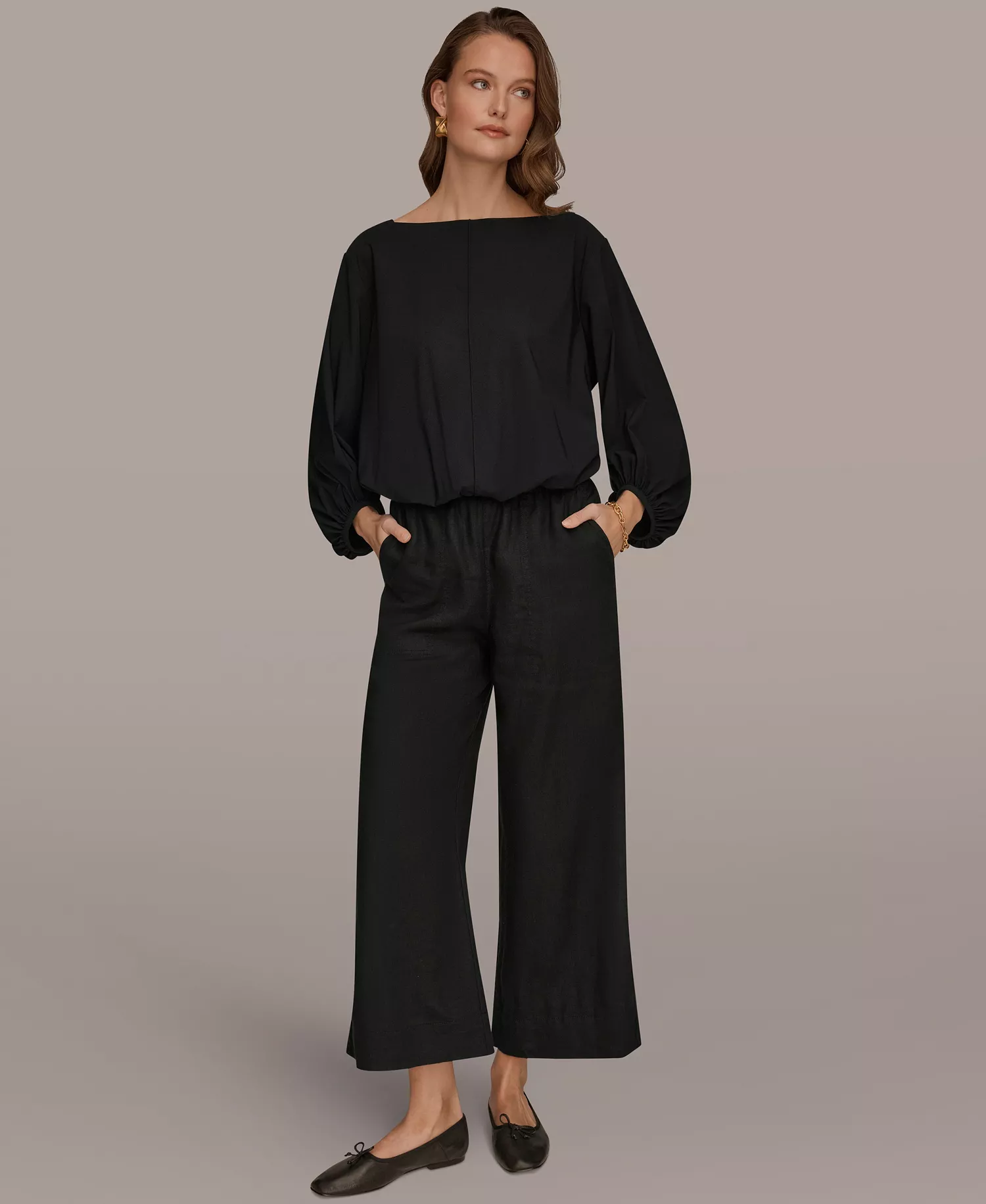 Women's Boat Neck Blouse - Black - L